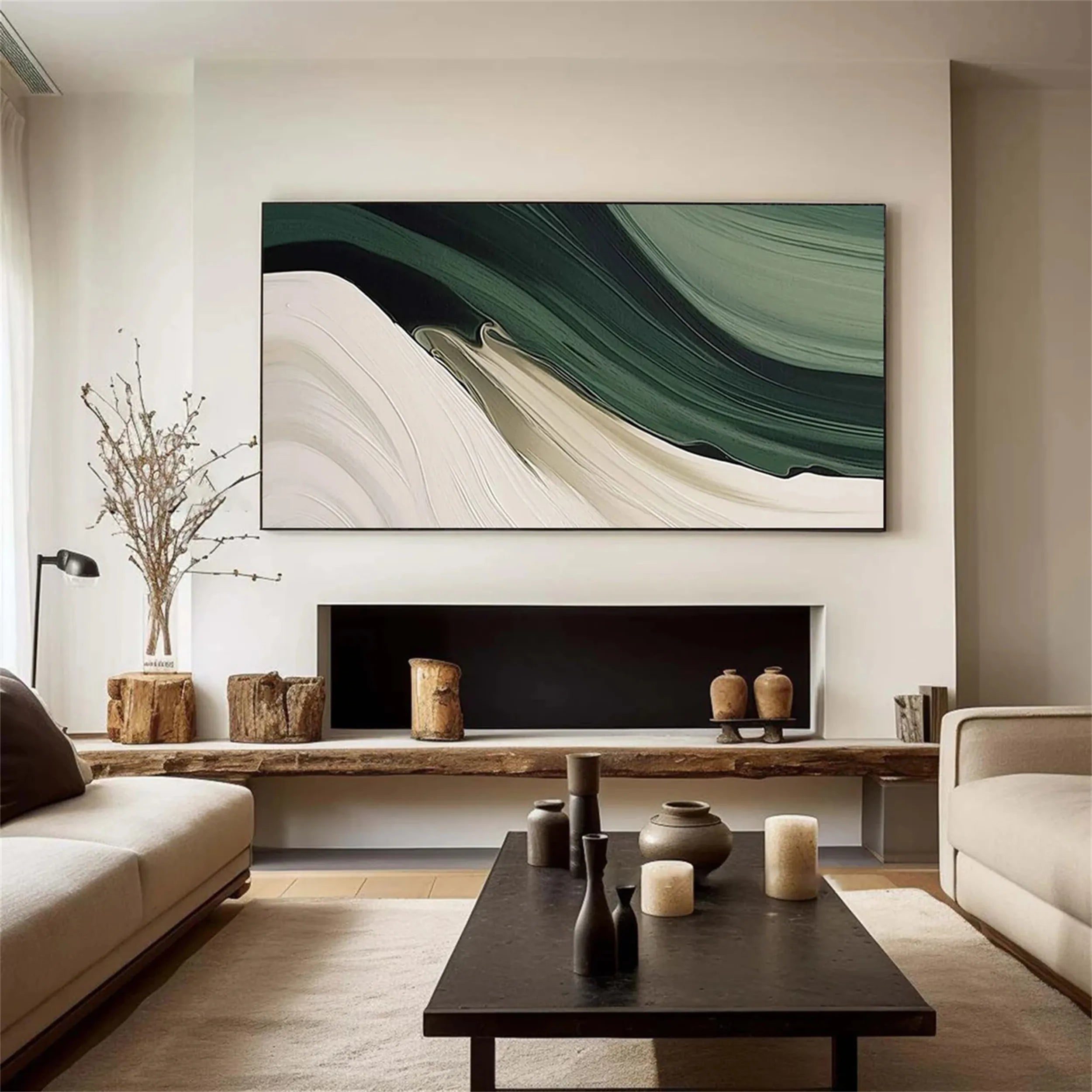 Blue & Green Abstract Wall Art Painting #BG045 - Modern Canvas Print for Living Room, Bedroom & Office Decor