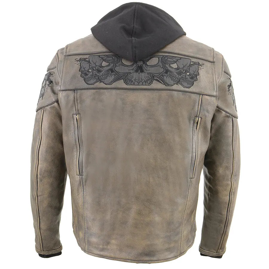 Milwaukee Leather Men's Distressed Brown Motorcycle Jacket with Reflective Skull Design - Stylish Biker Jacket for Scooter Riders & Urban Commuters