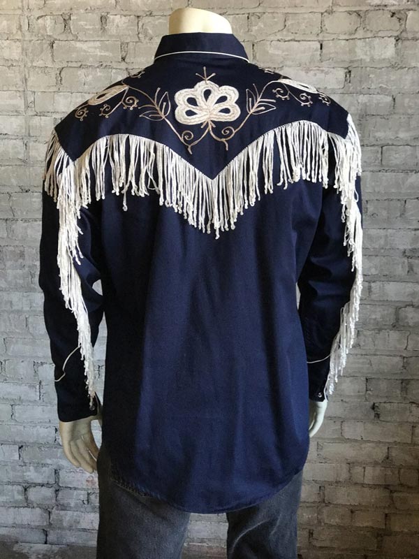 Rockmount 6723 NVY Men's Vintage Fringe Embroidered Western Shirt - Navy Blue Cowboy Shirt for Country Music Festivals & Rodeo Events