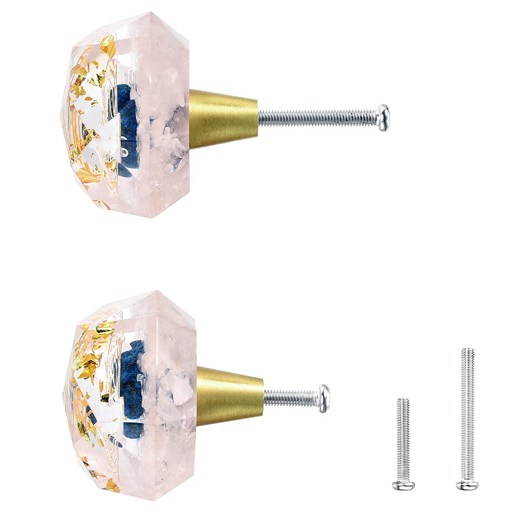 Rose Quartz Cabinet Knobs - 2Pcs Crystal Drawer Pulls for Kitchen & Wardrobe