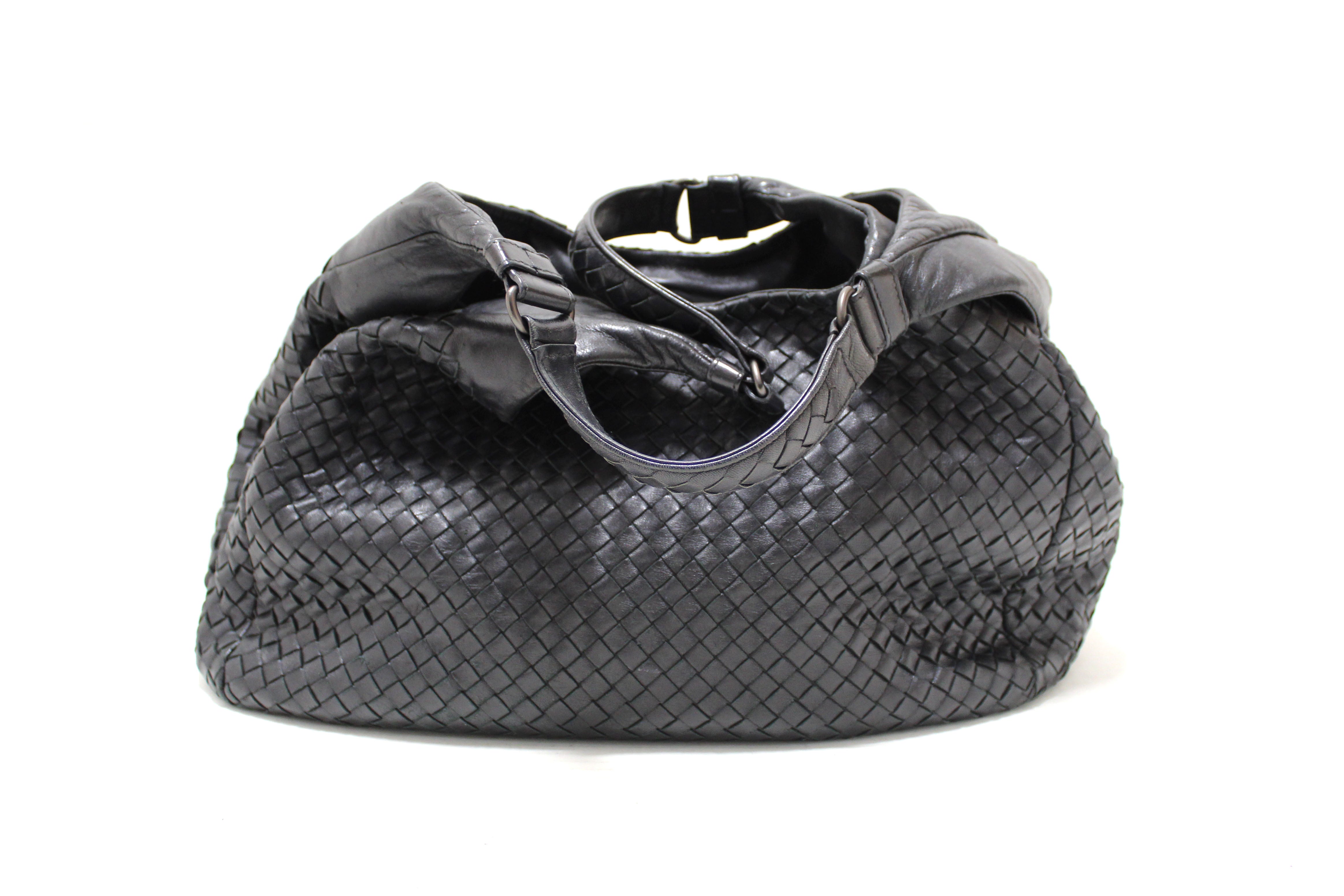 Authentic Bottega Veneta Black Nappa Leather Intrecciato Large Campana Shoulder Hobo Bag - Luxury Handbag for Women, Perfect for Work, Travel & Evening Events