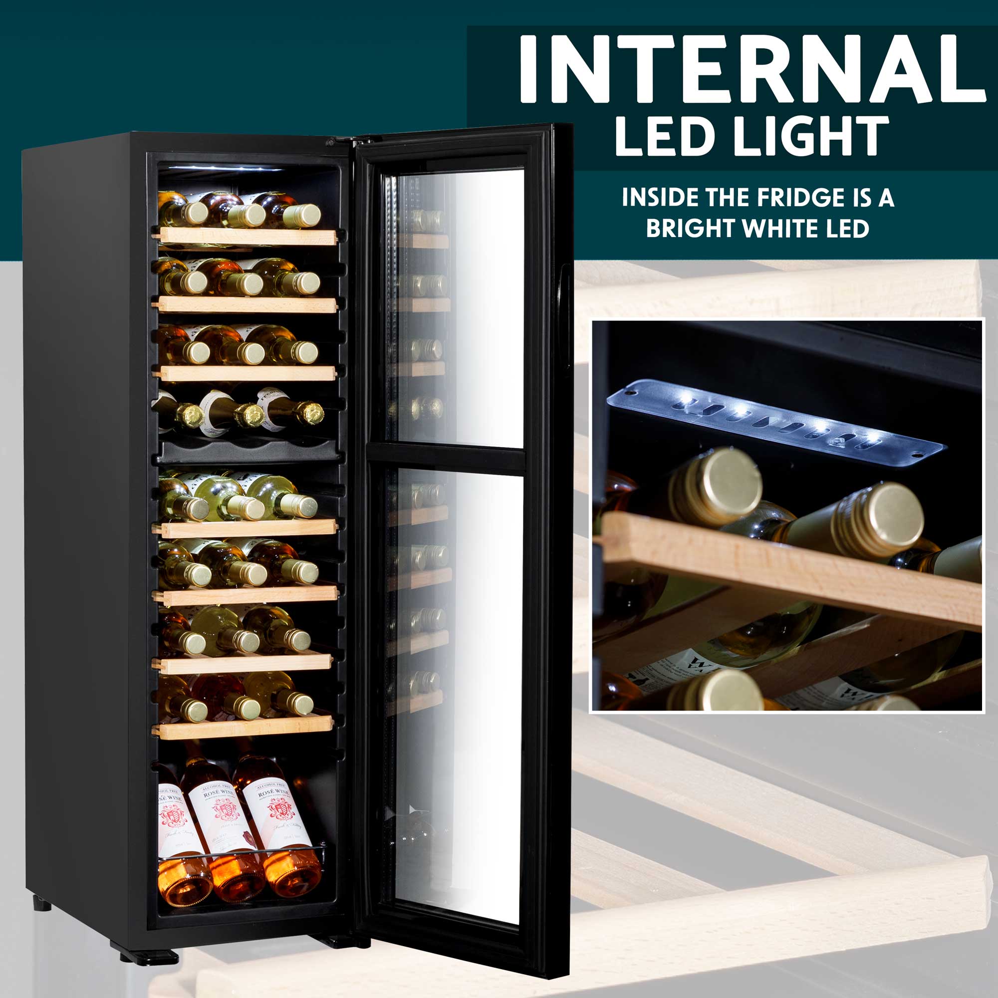 Baridi 27 Bottle Dual Zone Wine Cooler Refrigerator - Touch Screen Control, Adjustable Wooden Shelves, LED Lighting - Perfect for Home, Office, or Restaurant Wine Storage & Display