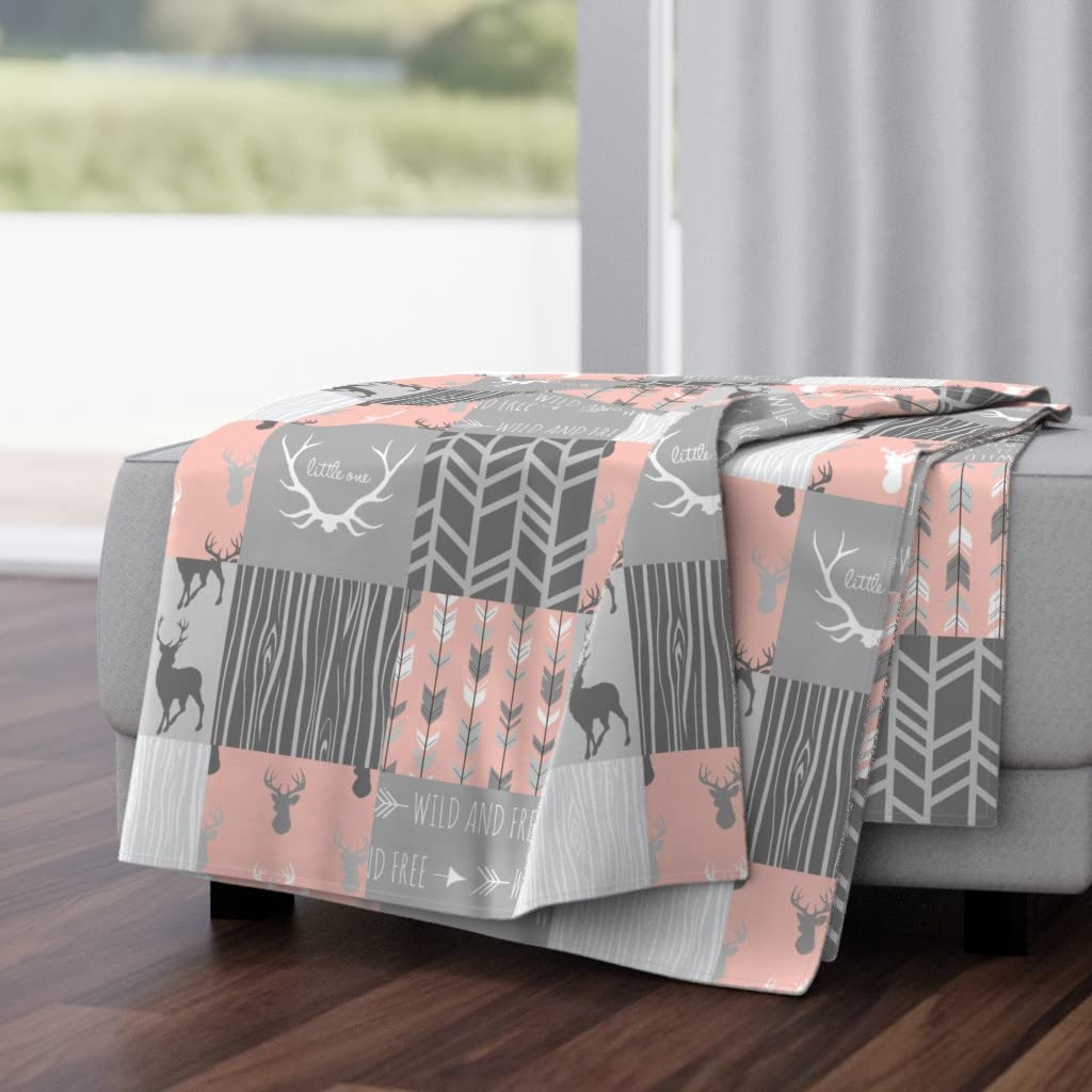 Soft Plush Minky Throw Blanket 50x70 Inches - Pink & Grey Deer Patchwork Design for Girls, Baby Nursery & Woodland Decor | Cozy Cheater Quilt Print Blanket for Bedroom, Couch & Gift Giving