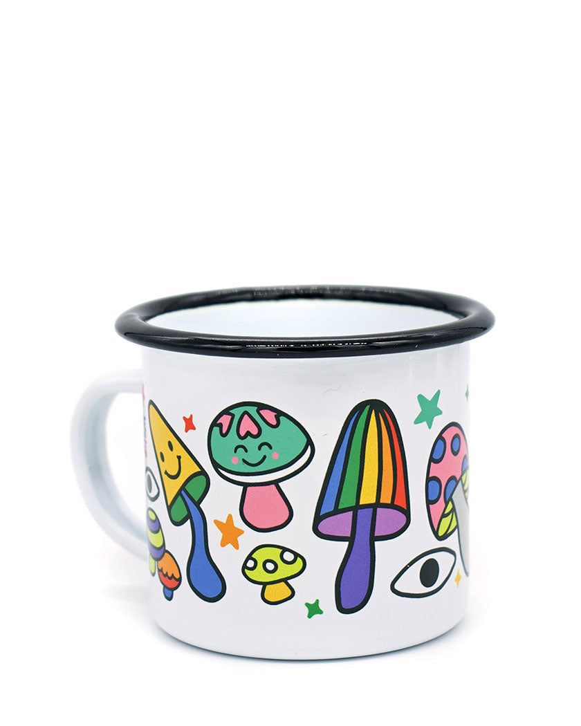 Funguys Mushroom Enamel Coffee Mug - Cute Mushroom Design Camping Cup for Outdoor Adventures & Home Use