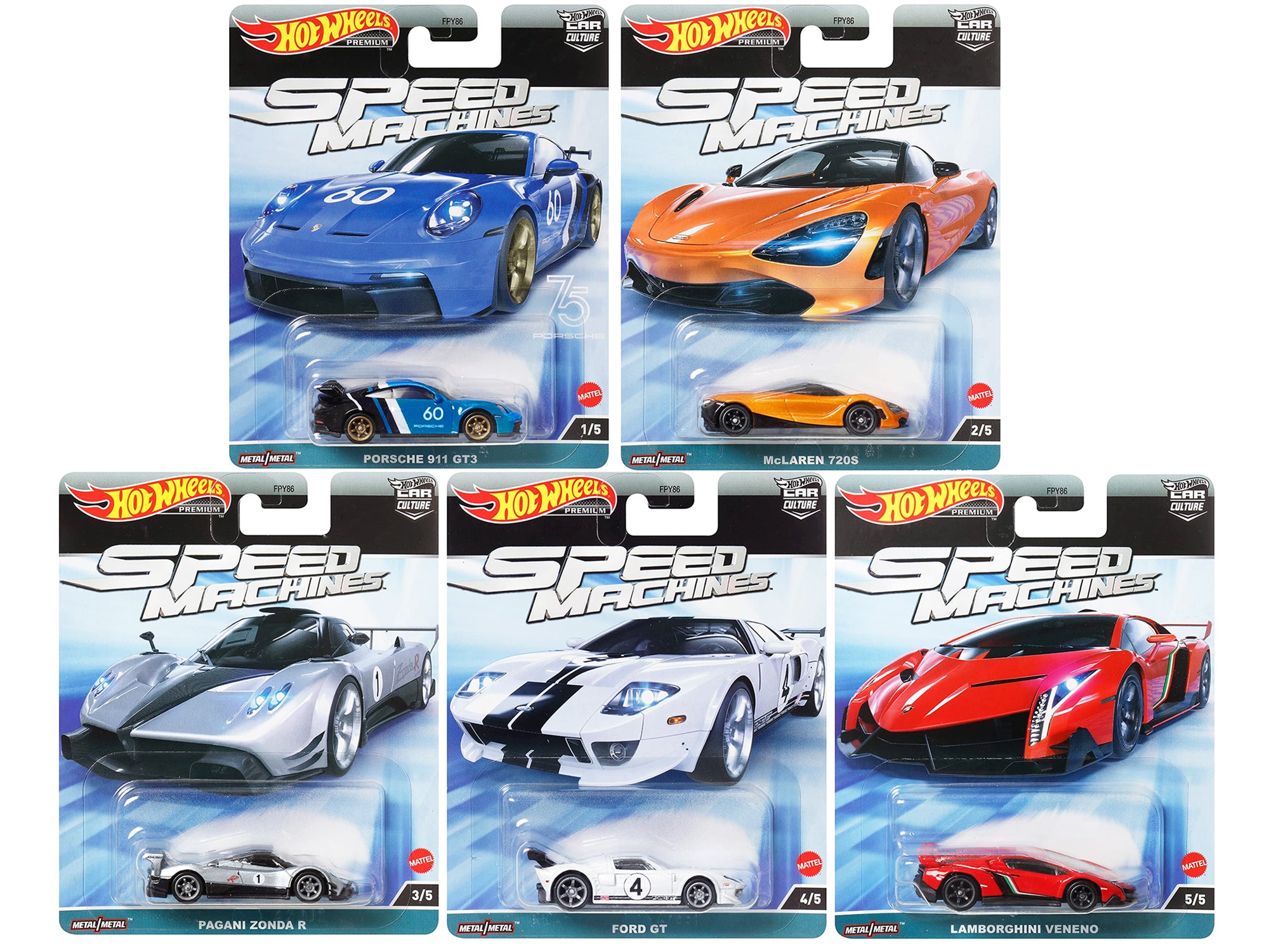 Hot Wheels Speed Machines 5-Piece Diecast Car Set - Collectible 1:64 Scale Model Cars for Racing Enthusiasts & Kids - Perfect for Display, Play & Gift Giving