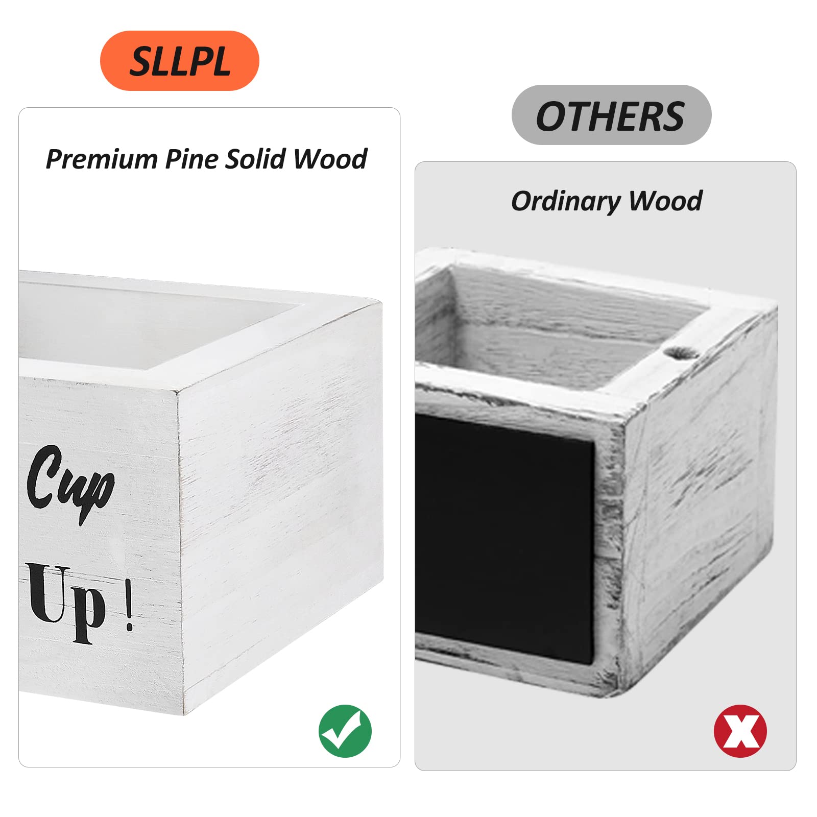 Rustic Wooden Cup Holder with Marker Slot - Disposable Party & Wedding Cup Holder for Bar, Kitchen, Countertop, Home & Office - Perfect for Events, Gatherings, and Daily Use (White)