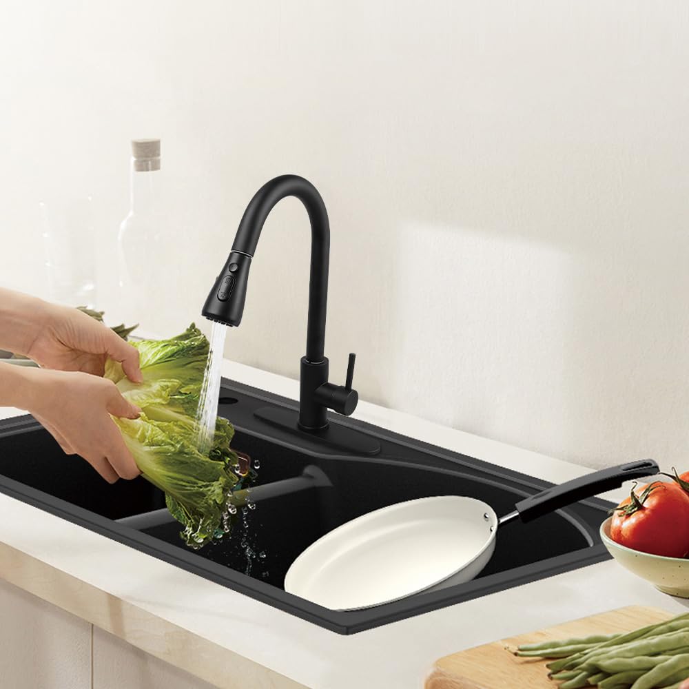 Black High Arc Single Handle Kitchen Faucet with Pull Down Sprayer, Commercial Modern Stainless Steel Faucet for RV, Home, and Restaurant Use