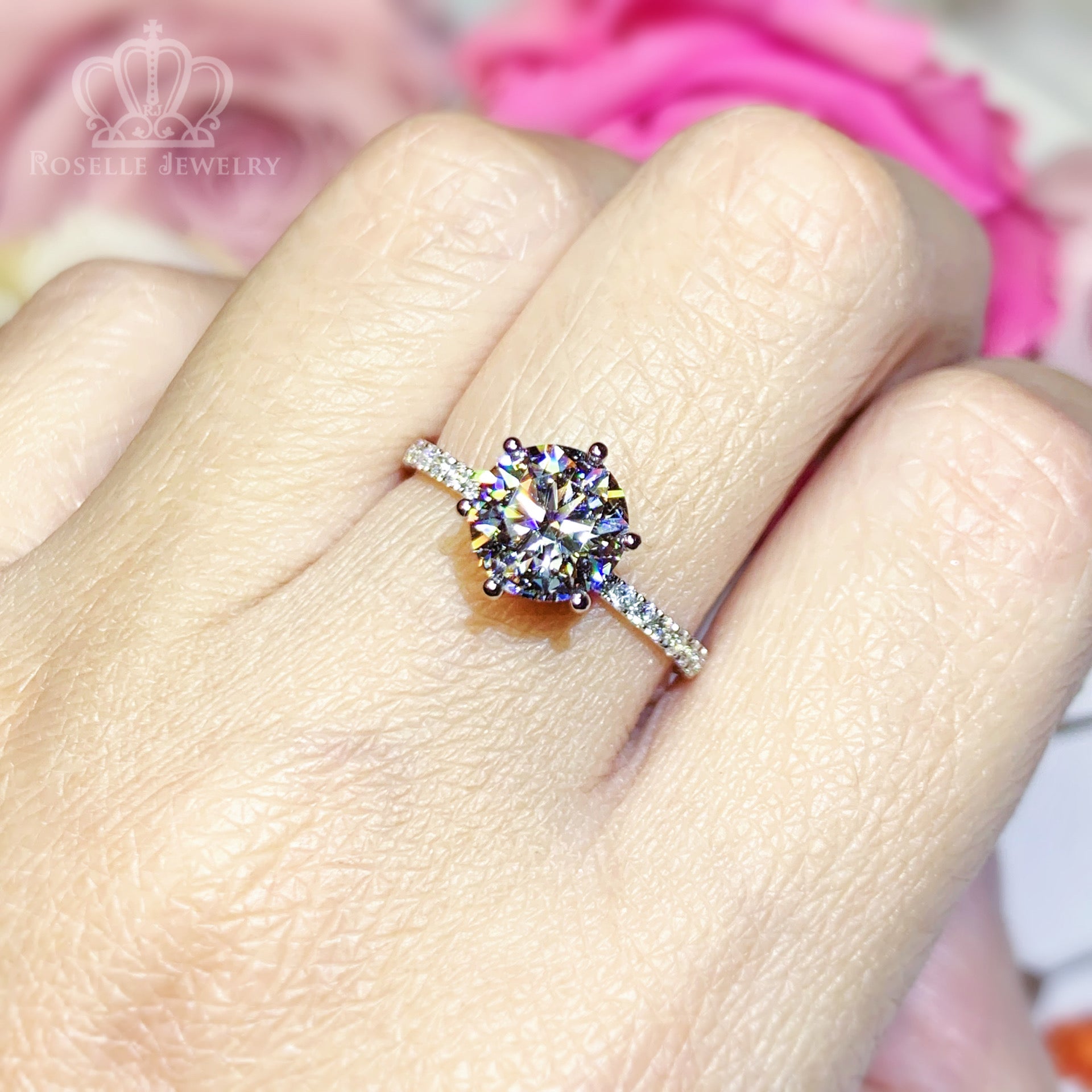 1.80CTW Floral Two Tone Diamond Side Stone Engagement Ring for Women - Elegant Wedding & Proposal Jewelry Gift (EC102 LG604320237) - Perfect for Anniversaries, Valentine's Day & Special Occasions
