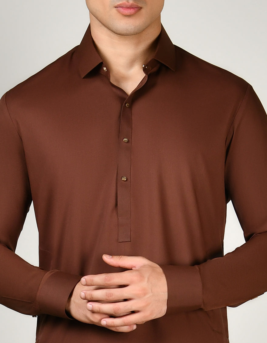 Elegant Blended Brown Shalwar Kameez by J. Junaid Jamshed - Traditional Pakistani Outfit for Weddings, Eid & Special Occasions