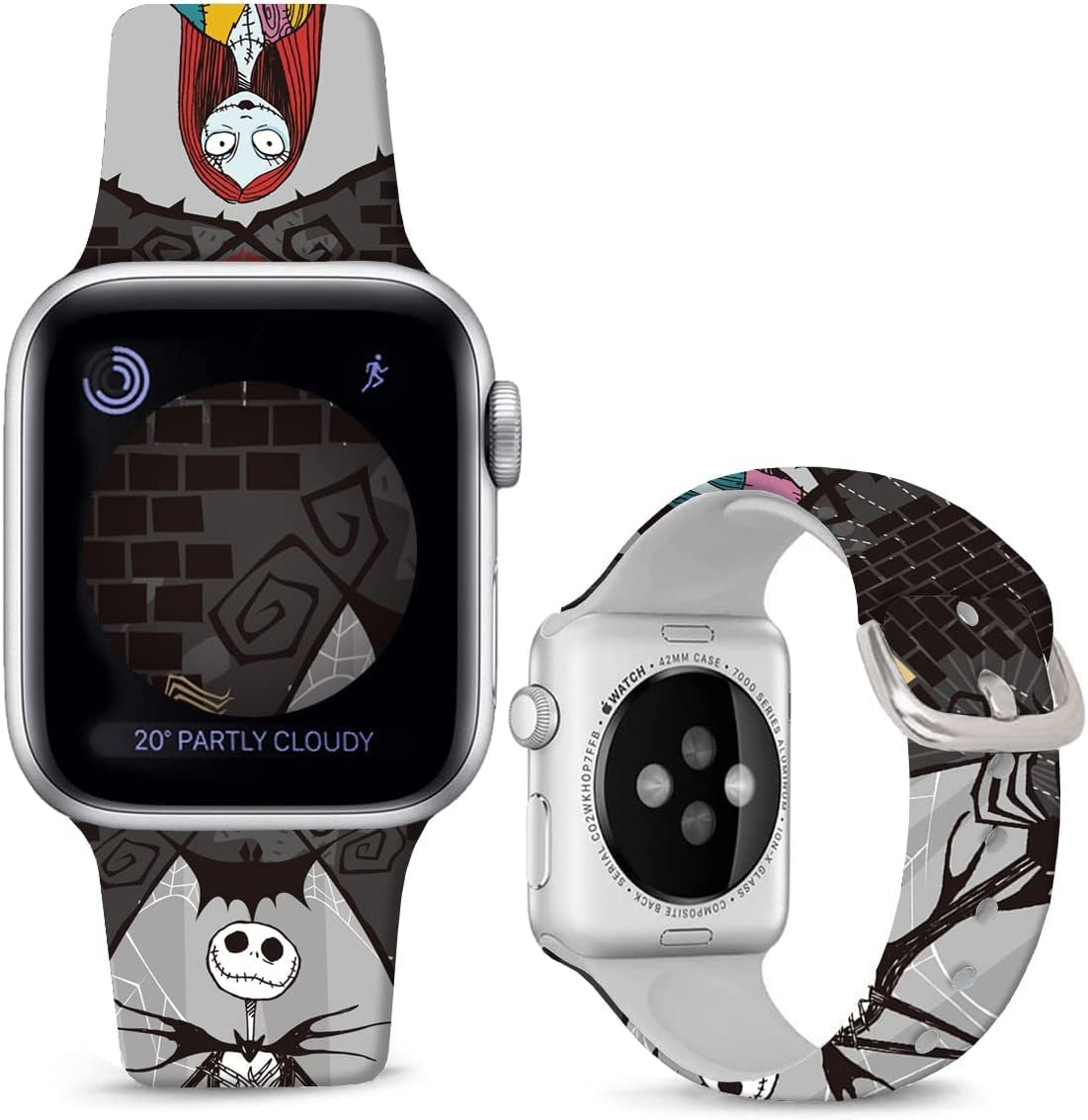 Hepsun Halloween Sally & Jack Skellington Apple Watch Band - Soft Silicone Replacement Strap for iWatch Series SE/8/7/6/5/4/3/2/1 - 38mm 40mm 41mm Cartoon Sports Band - Perfect for Halloween Costumes & Everyday Wear (41/40/38mm, JACK)