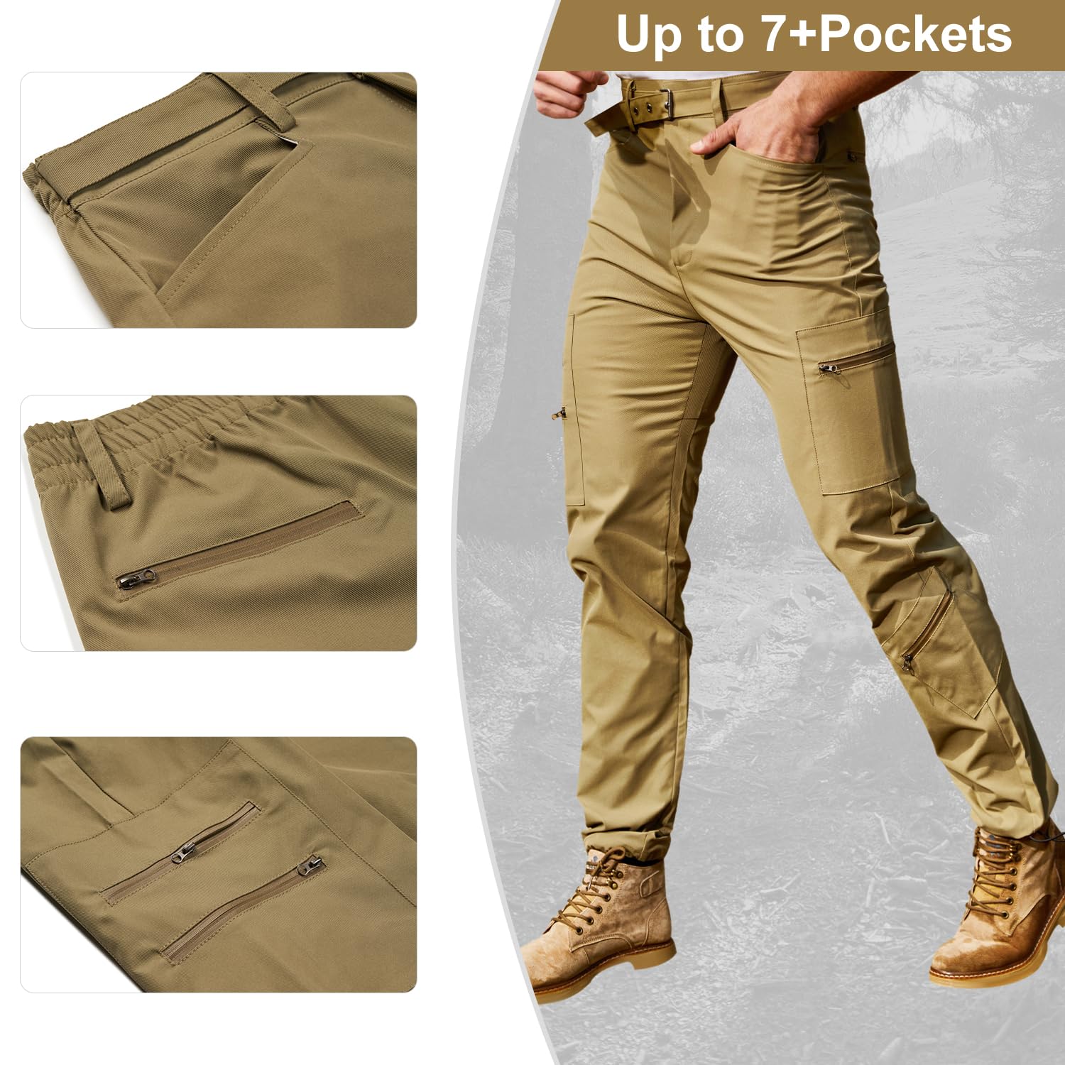 LBL Men's Hiking Cargo Pants - Lightweight Quick Dry with Zipper Pockets for Outdoor Work & Travel