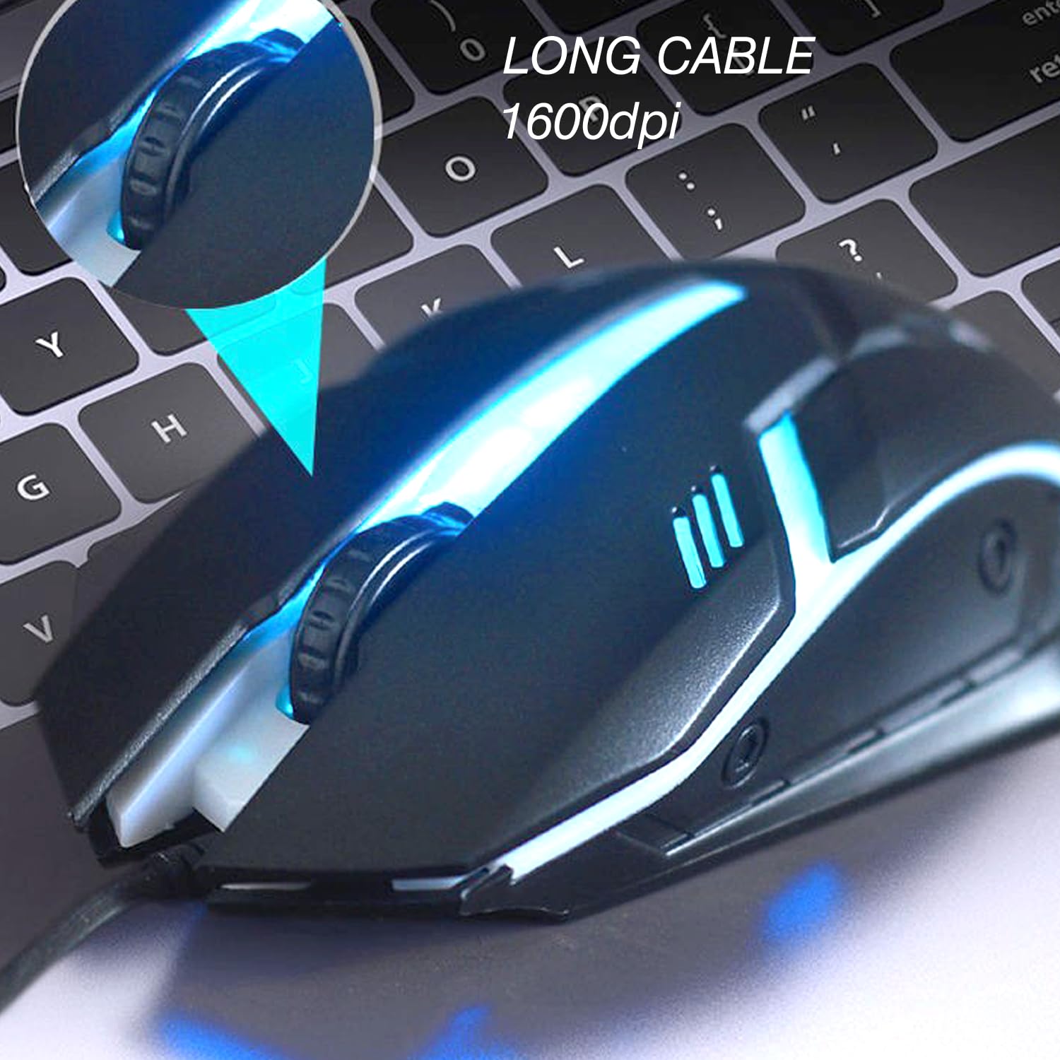 20FT Long USB A Wired Mouse - High Performance Ergonomic Computer Mouse for Windows PC, Mac, Laptop, Chromebook (Left & Right Hand Use) - Perfect for Office Work, Gaming, and Home Computing