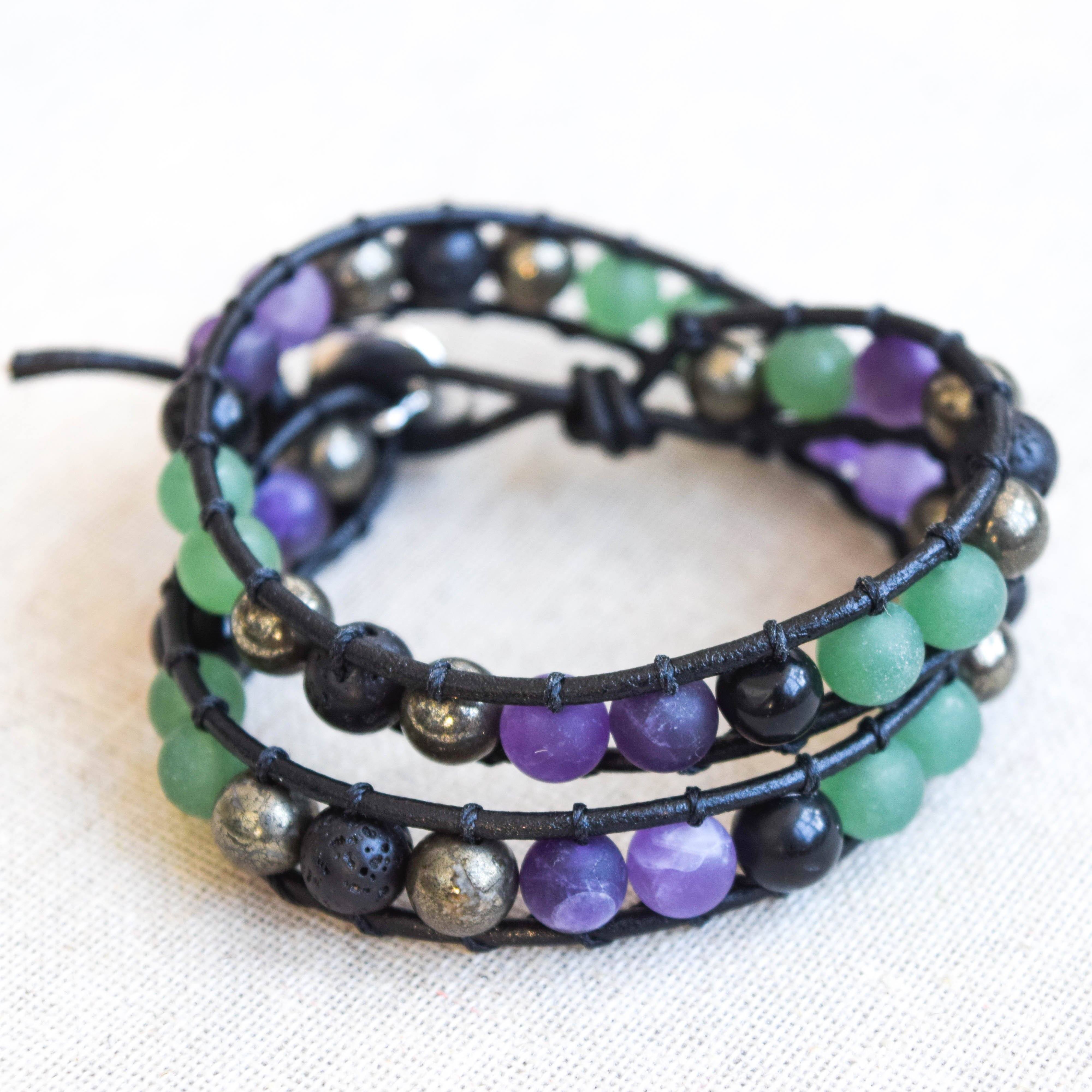 Amethyst Wrap Bracelet - Natural Crystal Healing Jewelry for Women, Adjustable Choker Style, Aromatherapy & Stress Relief - Perfect for Meditation, Yoga & Spiritual Gifts