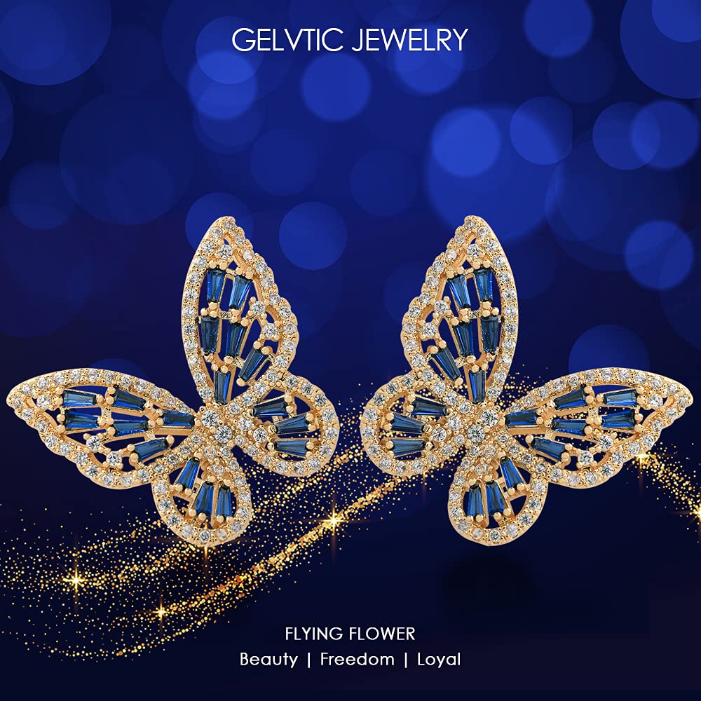 Sparkling Rhinestone Butterfly Bow Earrings for Women - 14K Gold Plated Cubic Zirconia Sterling Silver Stud Drop Dangle Earrings - Hypoallergenic Valentine's Day Gift for Mom, Brides, Prom & Wedding Jewelry - Perfect for Parties, Date Nights & Special Occasions