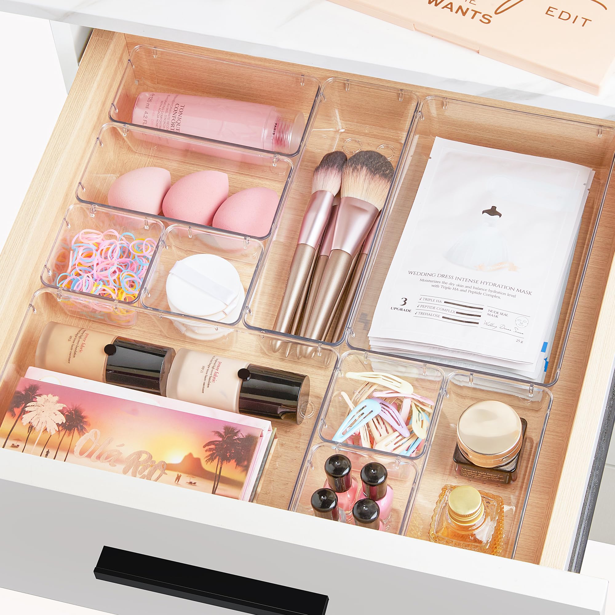 Vtopmart 28-Piece Clear Plastic Drawer Organizer Set - 4-Size Bathroom & Vanity Storage Trays | Acrylic Organizer Bins for Toiletries, Makeup, Cosmetics, Kitchen Utensils, Tools & Gadgets | Perfect for Bathroom Counter, Dresser Drawers & Closet Organization
