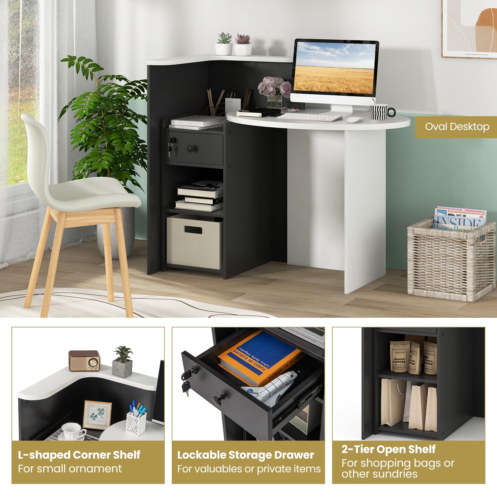 Giantex Reception Desk with Lockable Drawer - 63
