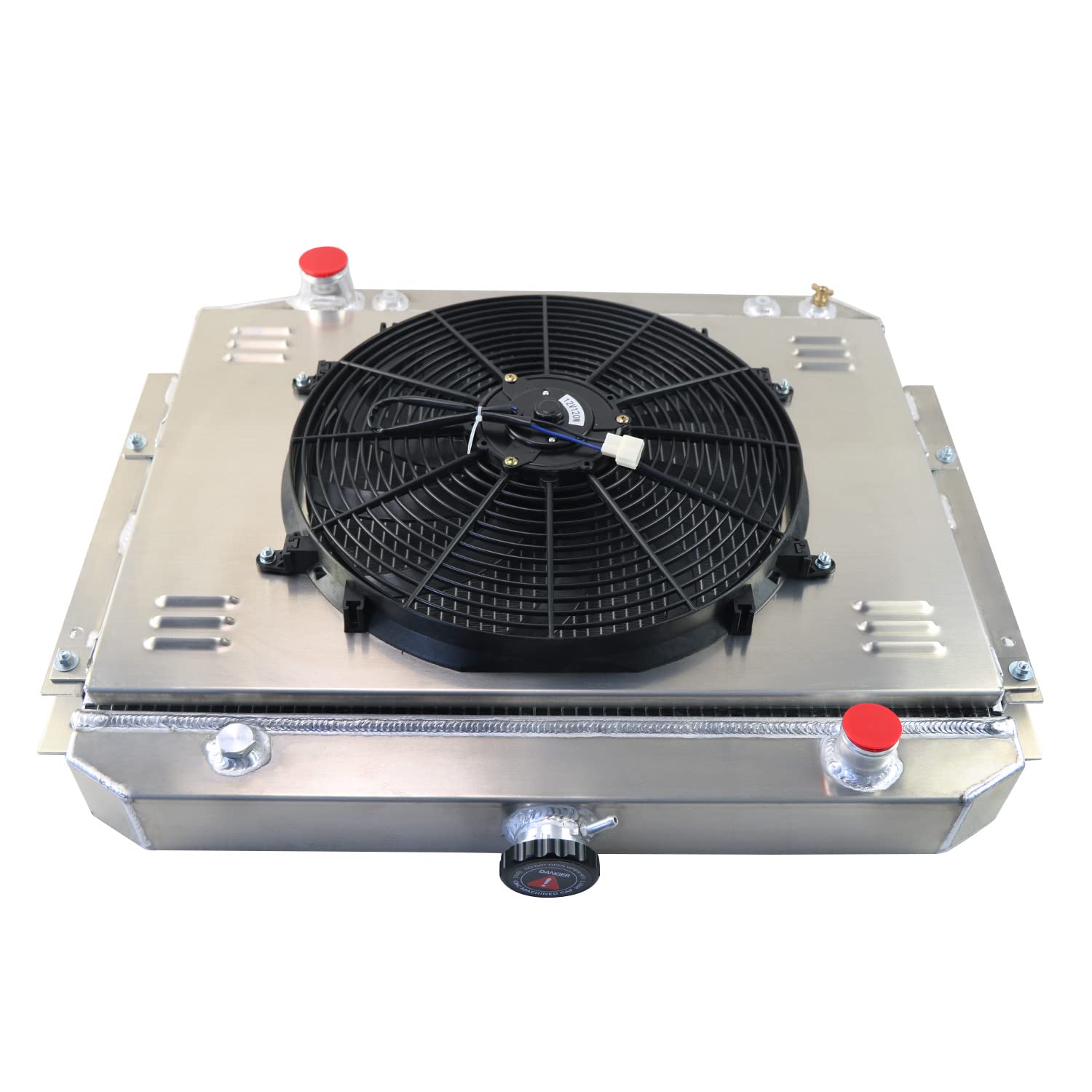 AlloyWorks 4-Row Core Aluminum Radiator with Shroud Fan & Relay Kit for 1971-1979 Dodge D100 D150 D200 D300 D400 5.2L 5.9L V8 - Heavy Duty Cooling Upgrade for Towing & Off-Road Performance
