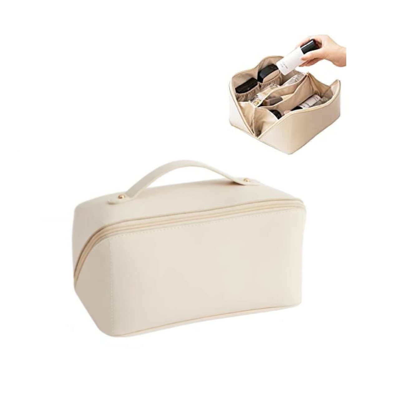 YINGZI Large Capacity Travel Cosmetic Bag - Waterproof Leather Makeup Organizer for Women | Multi-Functional Toiletry & Skincare Storage Pouch | Perfect for Vacation, Gym, and Daily Use (White)