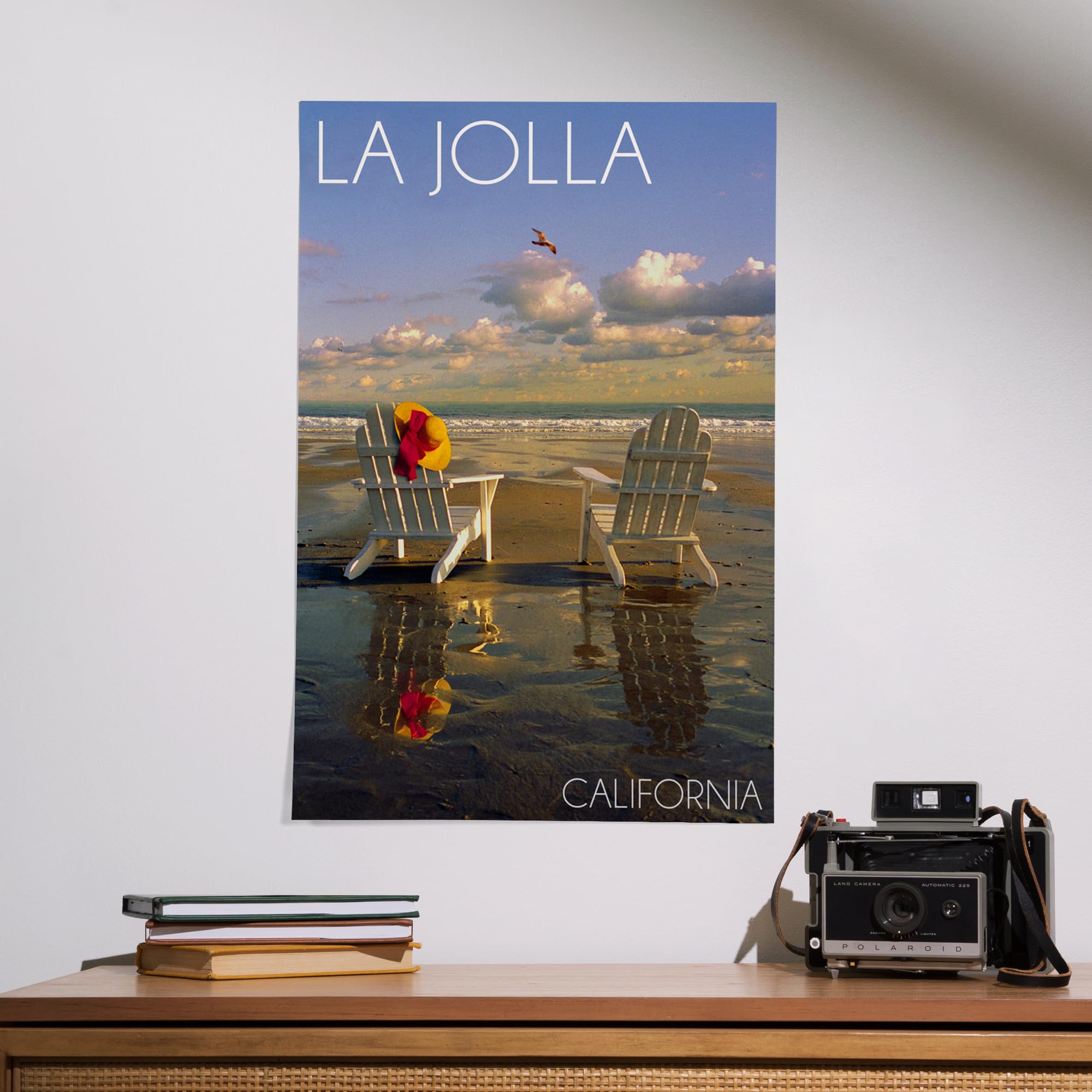 Lantern Press 16x24 Inch Giclee Art Print - La Jolla California Beach Scene with Adirondack Chairs - Premium Wall Decor for Living Room, Bedroom & Office