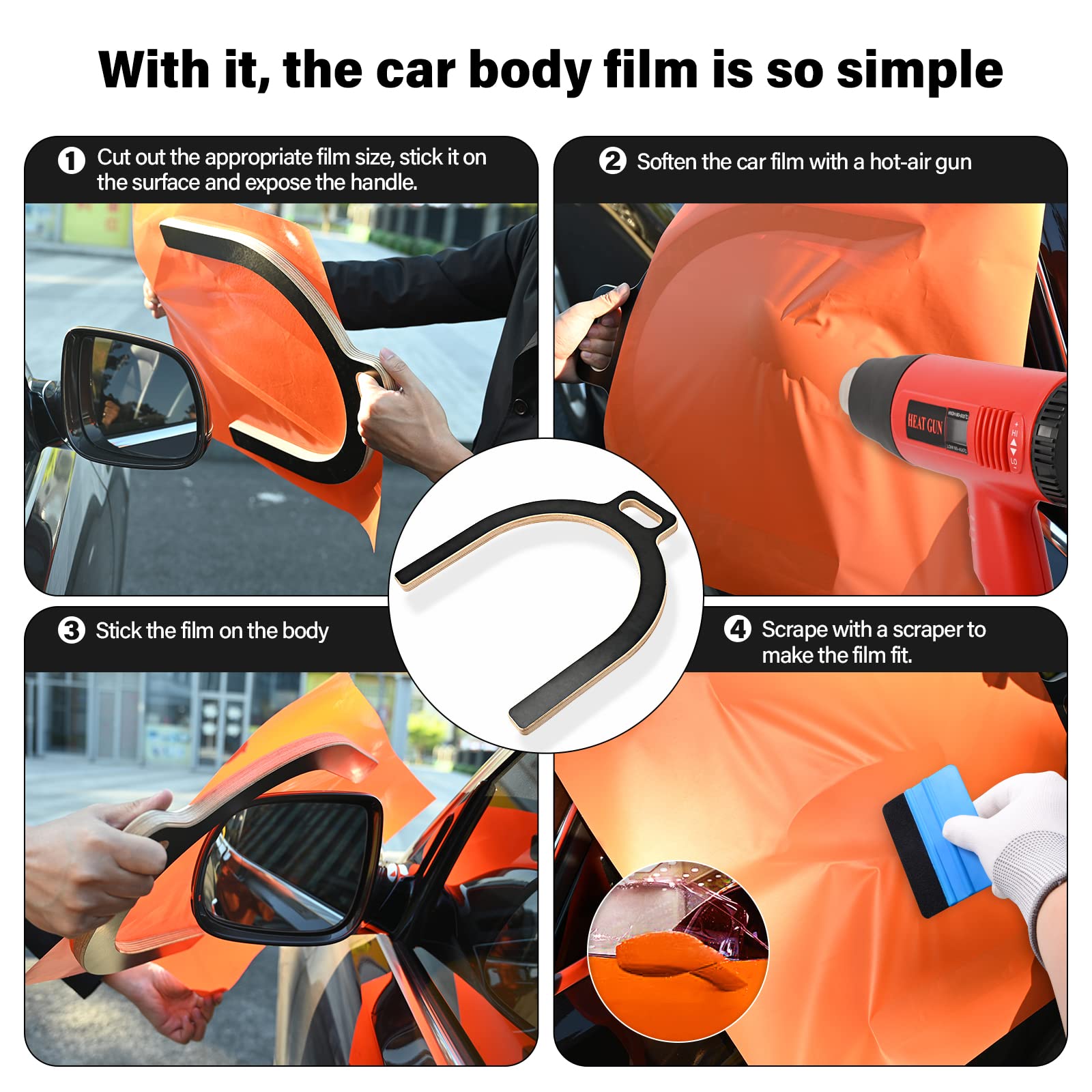 FOSHIO 15 Inch U-Shape Mirror Wrap Tool - Wooden Vinyl Wrap Application Kit for Car Bumper & Window Tinting | Perfect for Auto Detailing, Vehicle Customization & DIY Projects