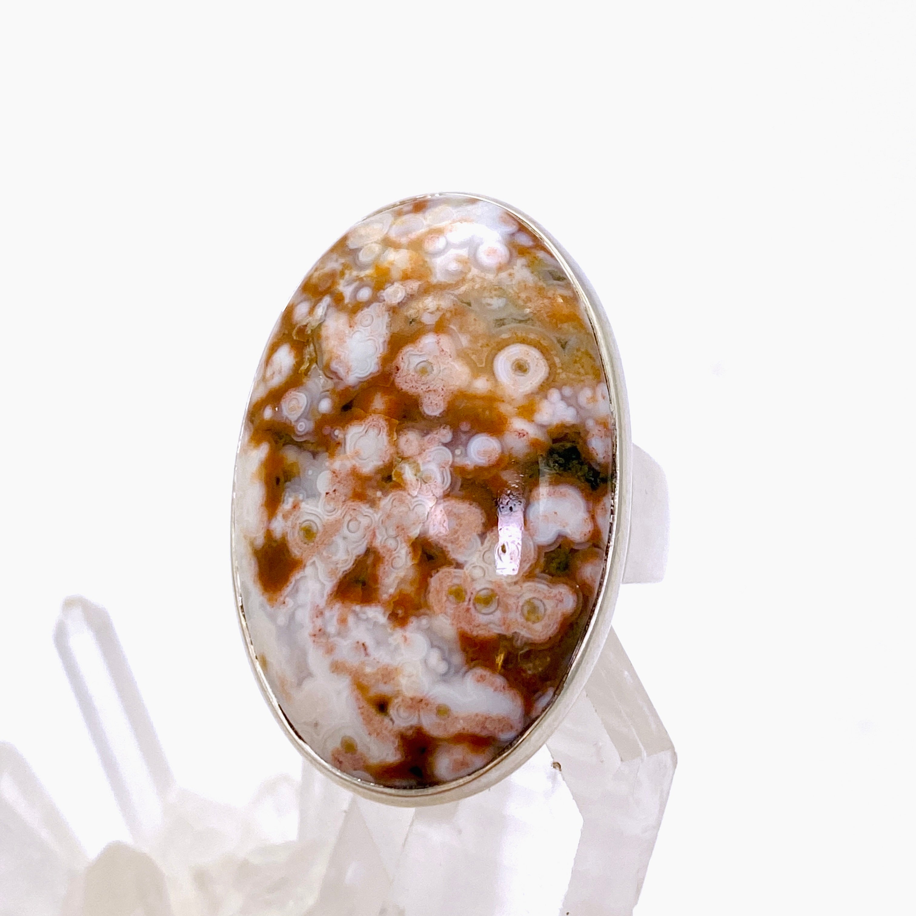 Ocean Jasper Oval Cabochon Ring - Size 7.5 - Natural Stone Jewelry - Handmade Silver Ring - Perfect for Boho Style & Spiritual Healing - PRGJ848