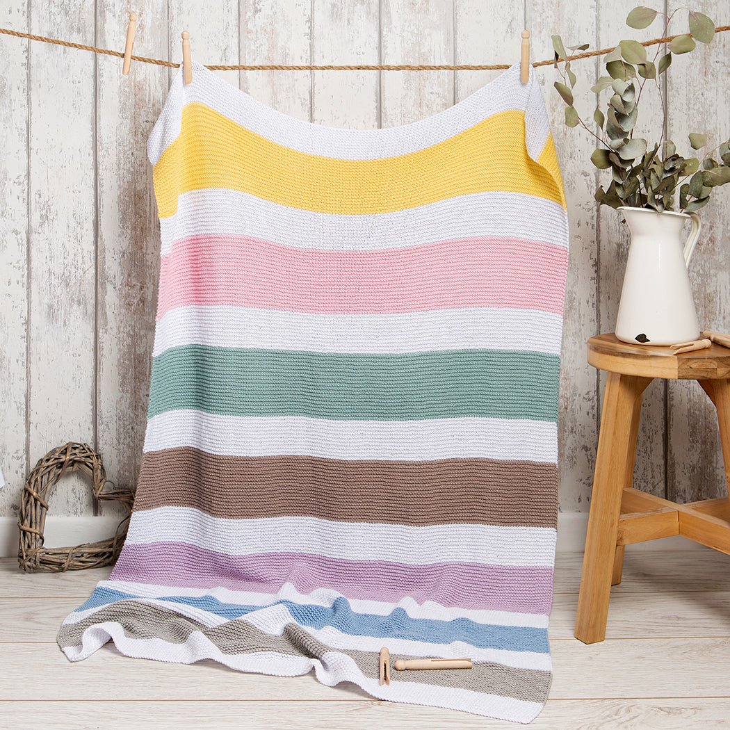 Rainbow Knitting Kit for Beginners - DIY Summer Blanket with Yarn & Needles - Perfect for Home Decor, Gifts & Cozy Evenings