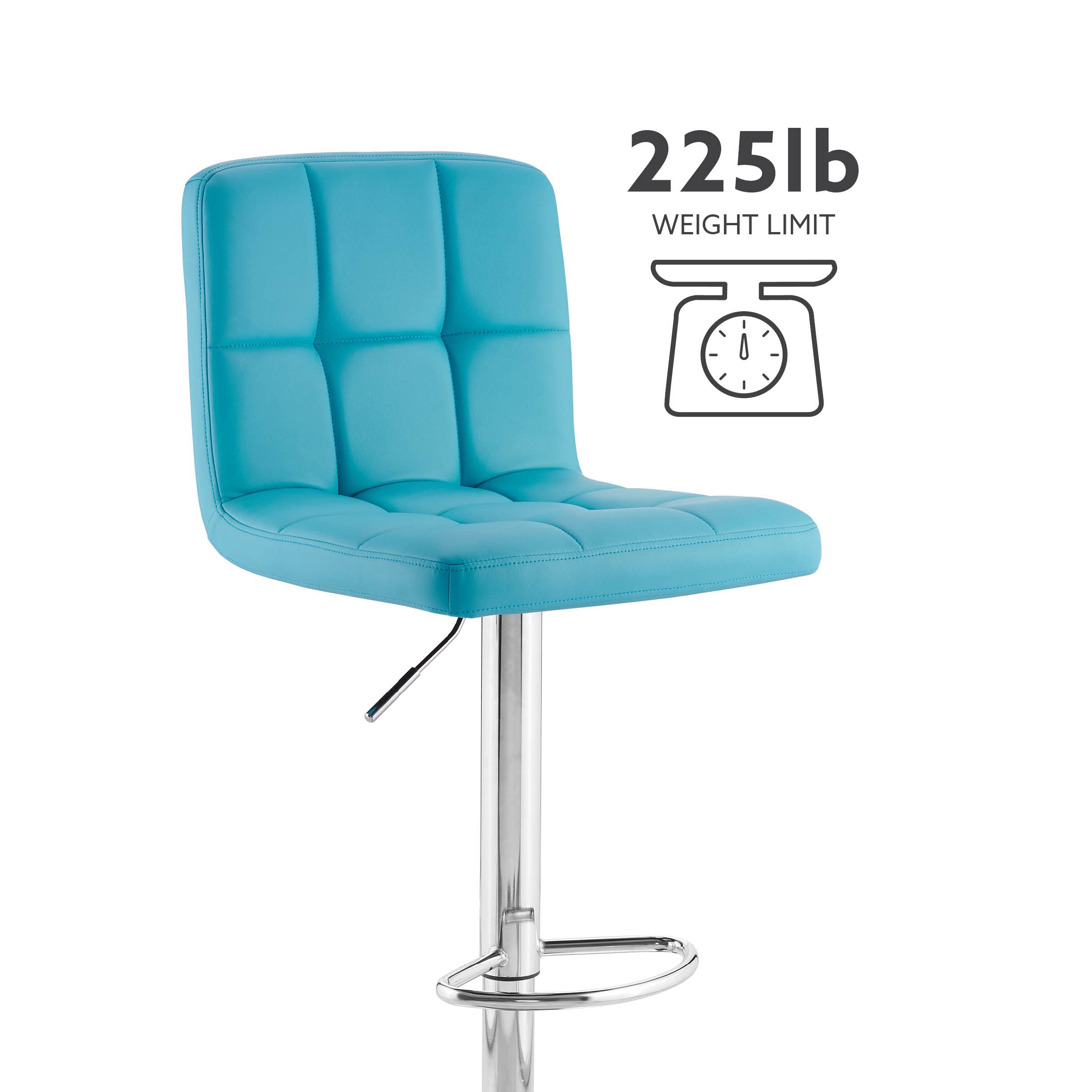 Powell Clayton Adjustable Bar Stool - Teal Faux Leather & Chrome Metal Finish - Modern Kitchen Island, Breakfast Nook & Home Bar Seating