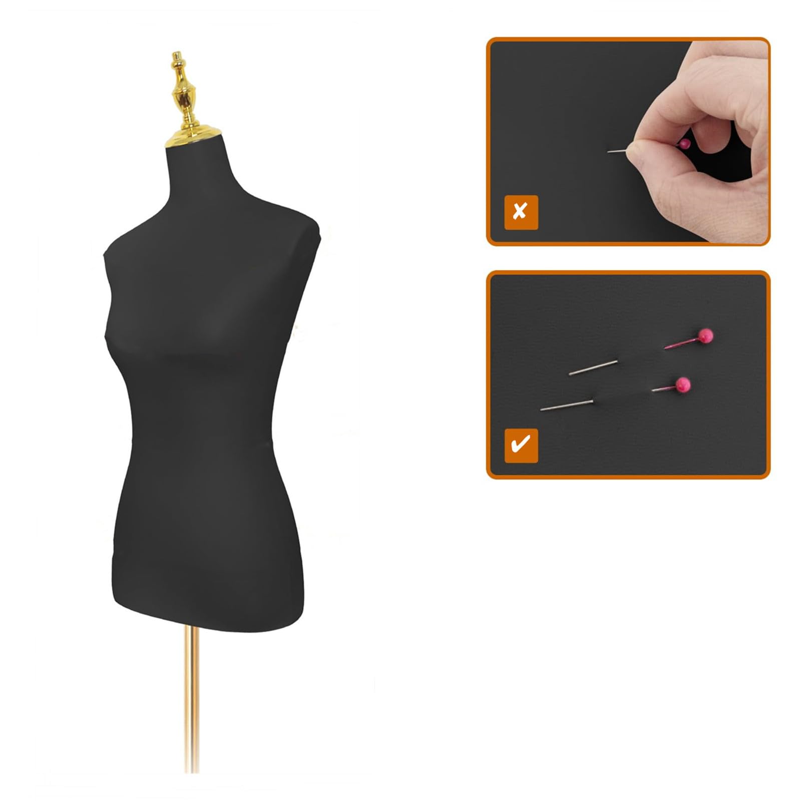Adjustable Female Mannequin Torso - Black Leather Dress Form for Sewing, Clothing & Jewelry Display with Metal Stand | Perfect for Tailors, Fashion Designers & Boutique Displays