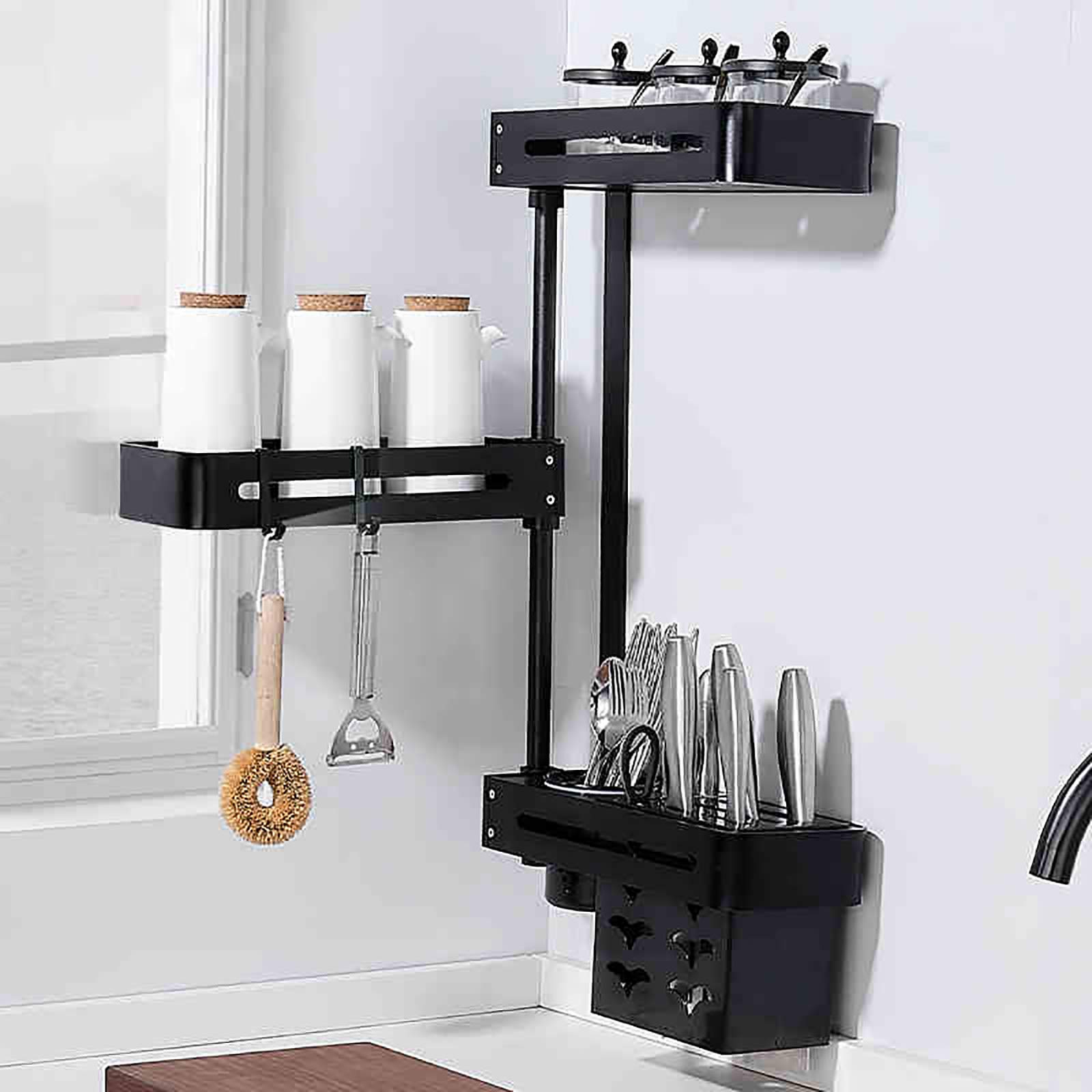Nileco 3-Tier Rotating Spice Rack Organizer - Adjustable Height Aluminum Wall Mount Shelf for Kitchen Cabinet Storage | Perfect for Spices, Jars & Cutlery Organization | Space-Saving Corner Solution for Small Kitchens