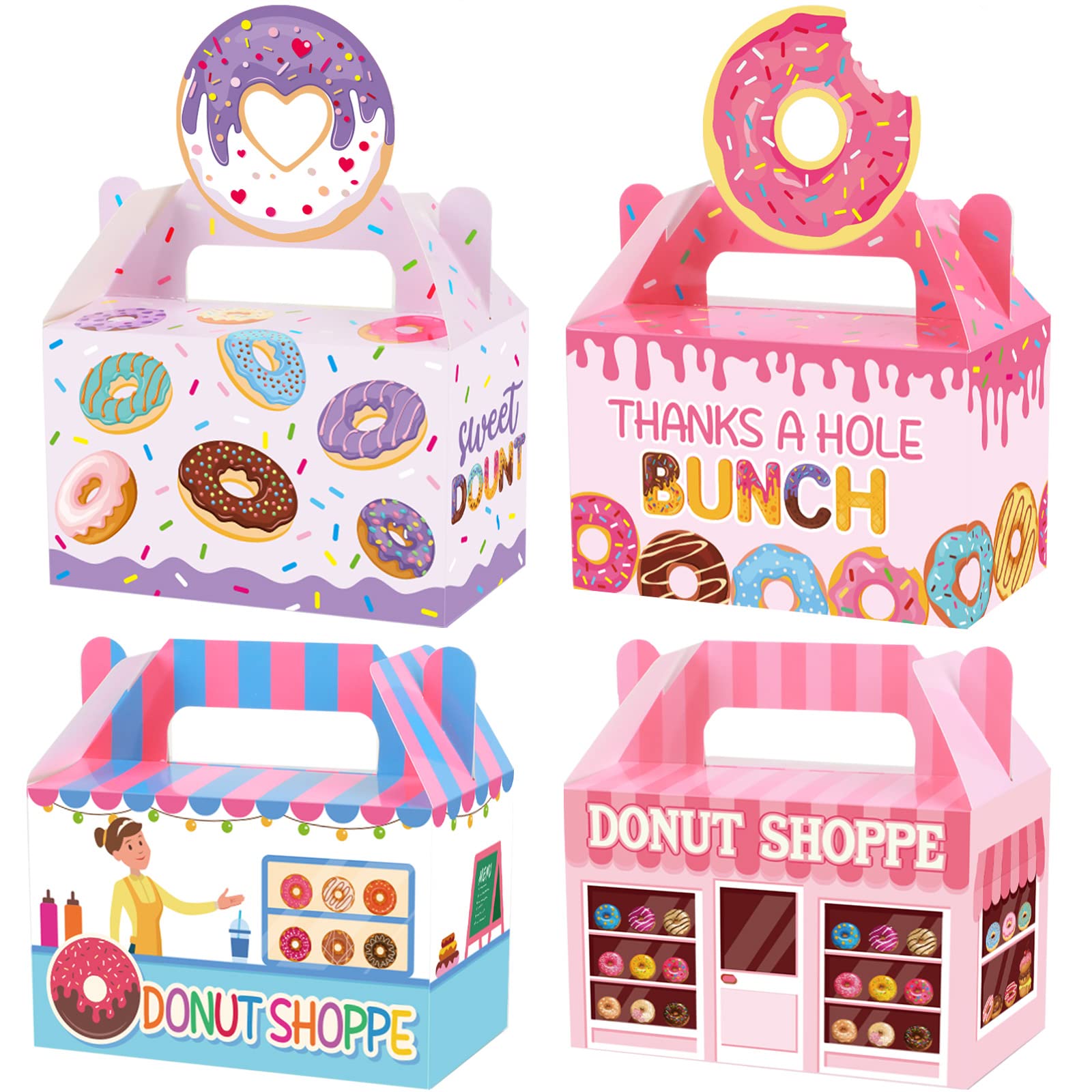 12 Pack Donut Party Favor Boxes - Sweet Doughnut Candy Treat Bags with 