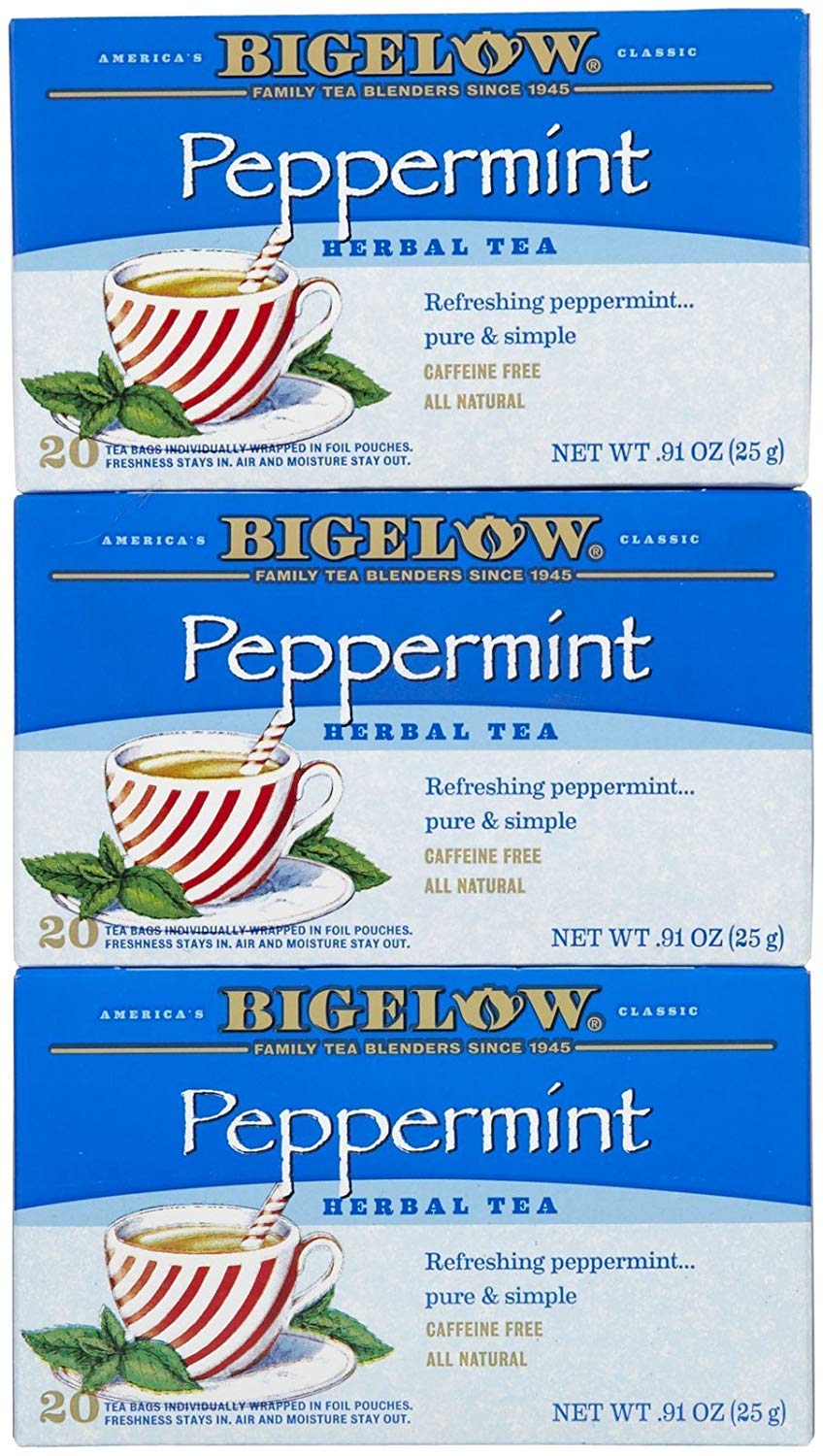 Bigelow Purely Peppermint Herbal Tea Bags - 20 Count (Pack of 3) | Caffeine-Free, Natural Mint Flavor | Perfect for Relaxation, Digestion & After-Meal Refreshment