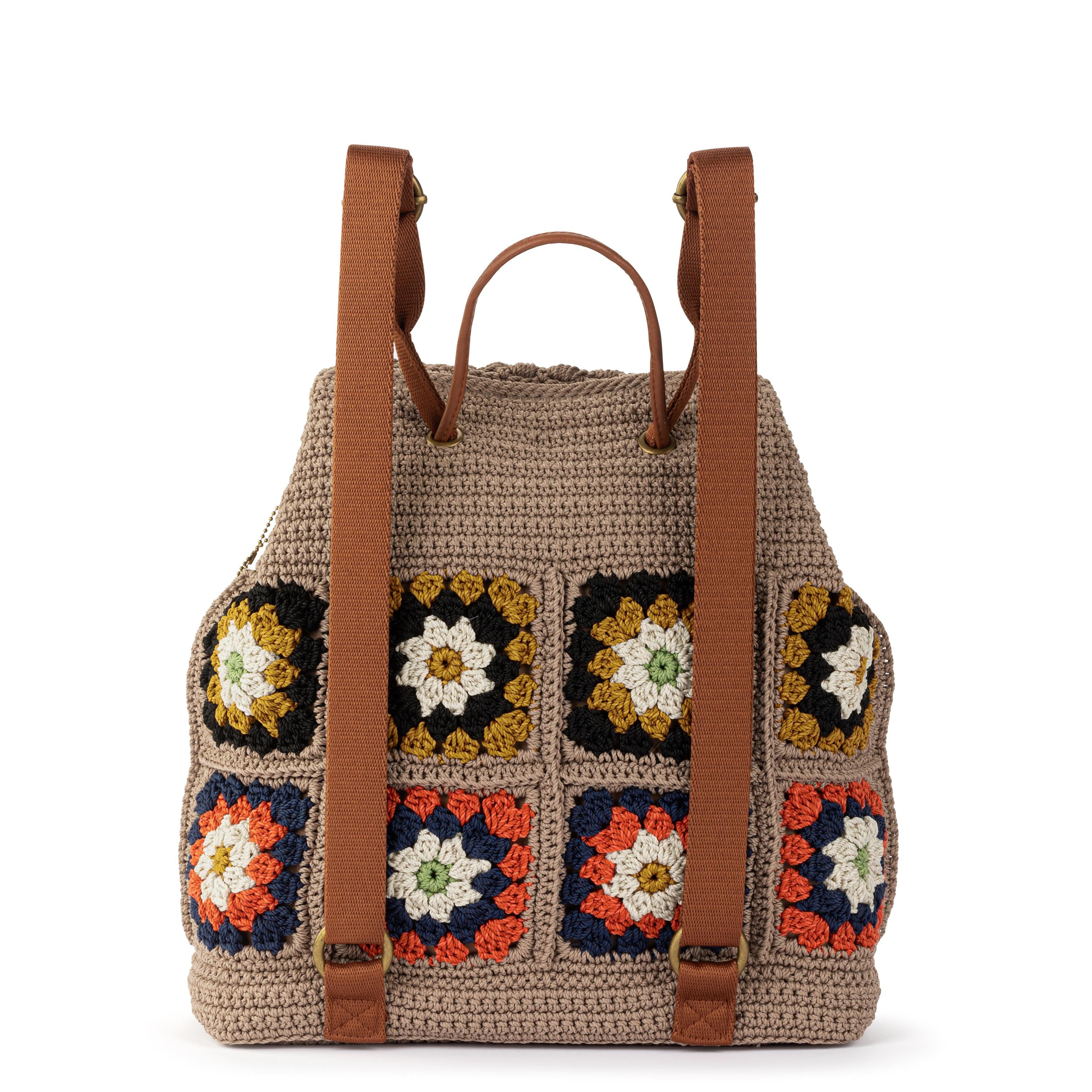 Handmade Crochet Sayulita Backpack - Sand Neutral Patch Boho Beach Bag for Women, Perfect for Travel, Festival & Everyday Use