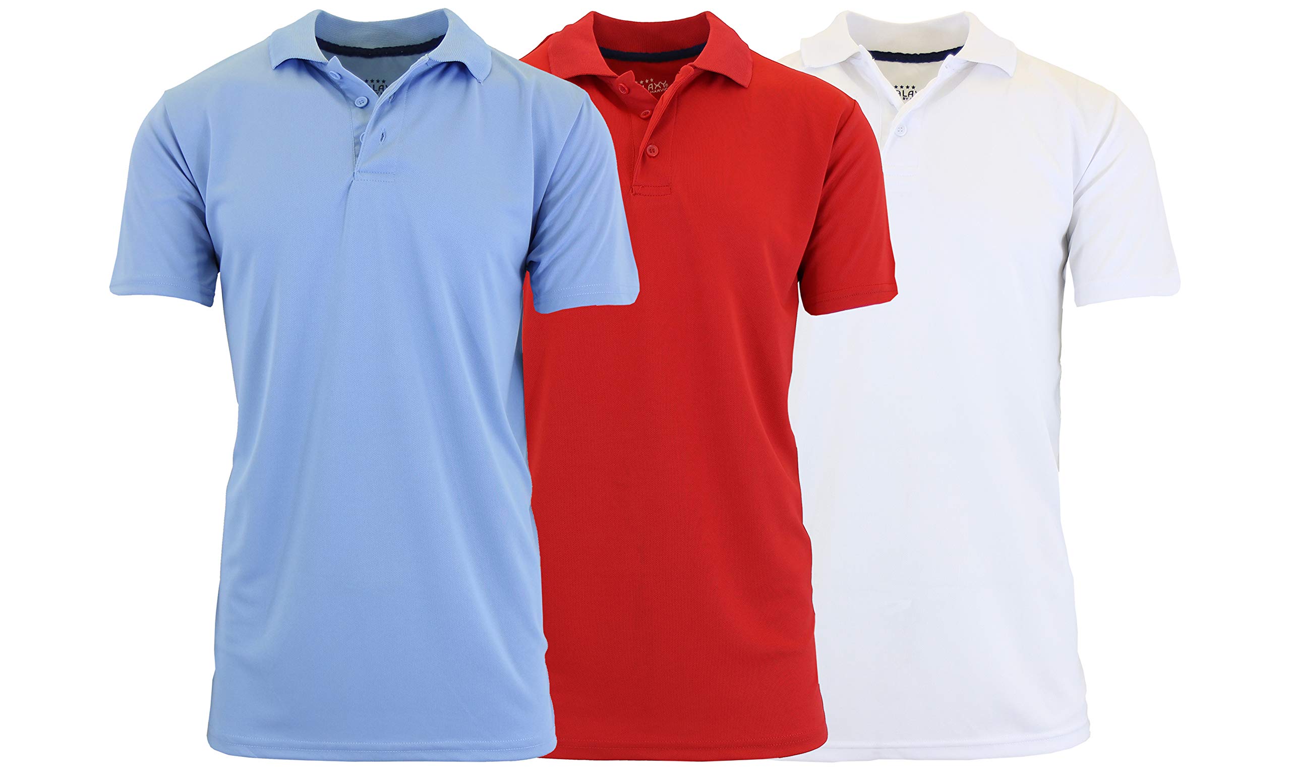 Harvic Men's Moisture Wicking Tagless Polo Shirts 3-Pack - Breathable Quick Dry Golf & Casual Shirts for Work, Sports & Outdoor Activities