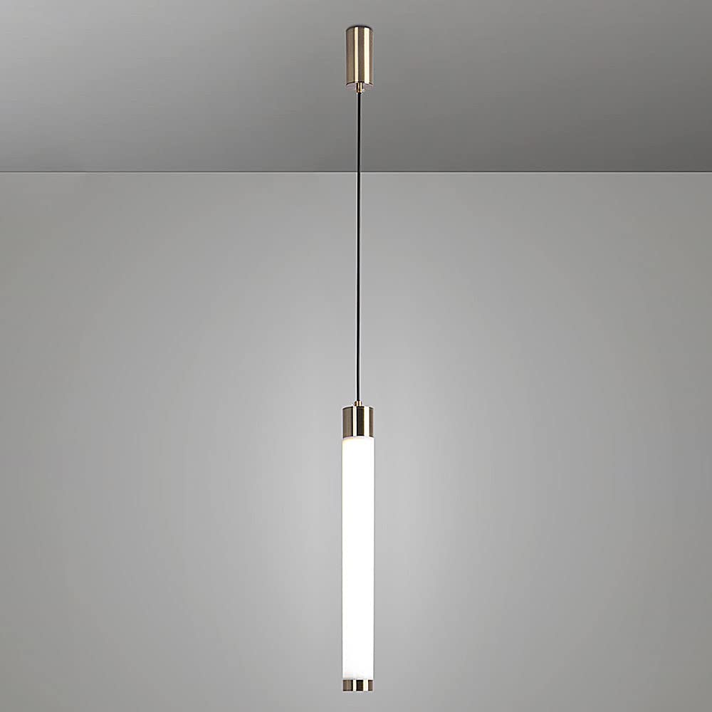 Industrial Style Bronze Aluminum Pendant Light - Long Tube Cylindrical Suspension Lamp with Acrylic Lampshade, Energy Saving Hanging Light for Kitchen Island, Dining Room, Bar and Restaurant Lighting