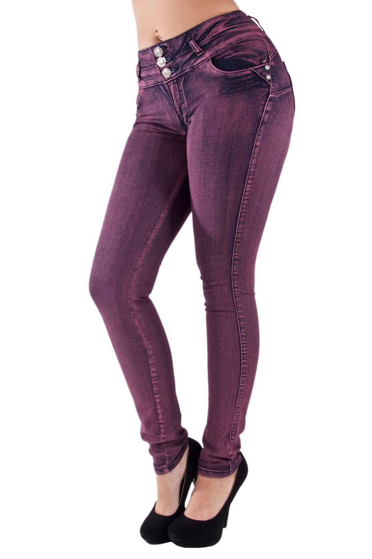 Plus & Junior Size Butt Lift Levanta Cola Skinny Pink Denim Women's Jeans - Flattering High-Waisted Stretch Jeans for Curvy Women | Perfect for Casual Wear, Night Out & Bodycon Outfits