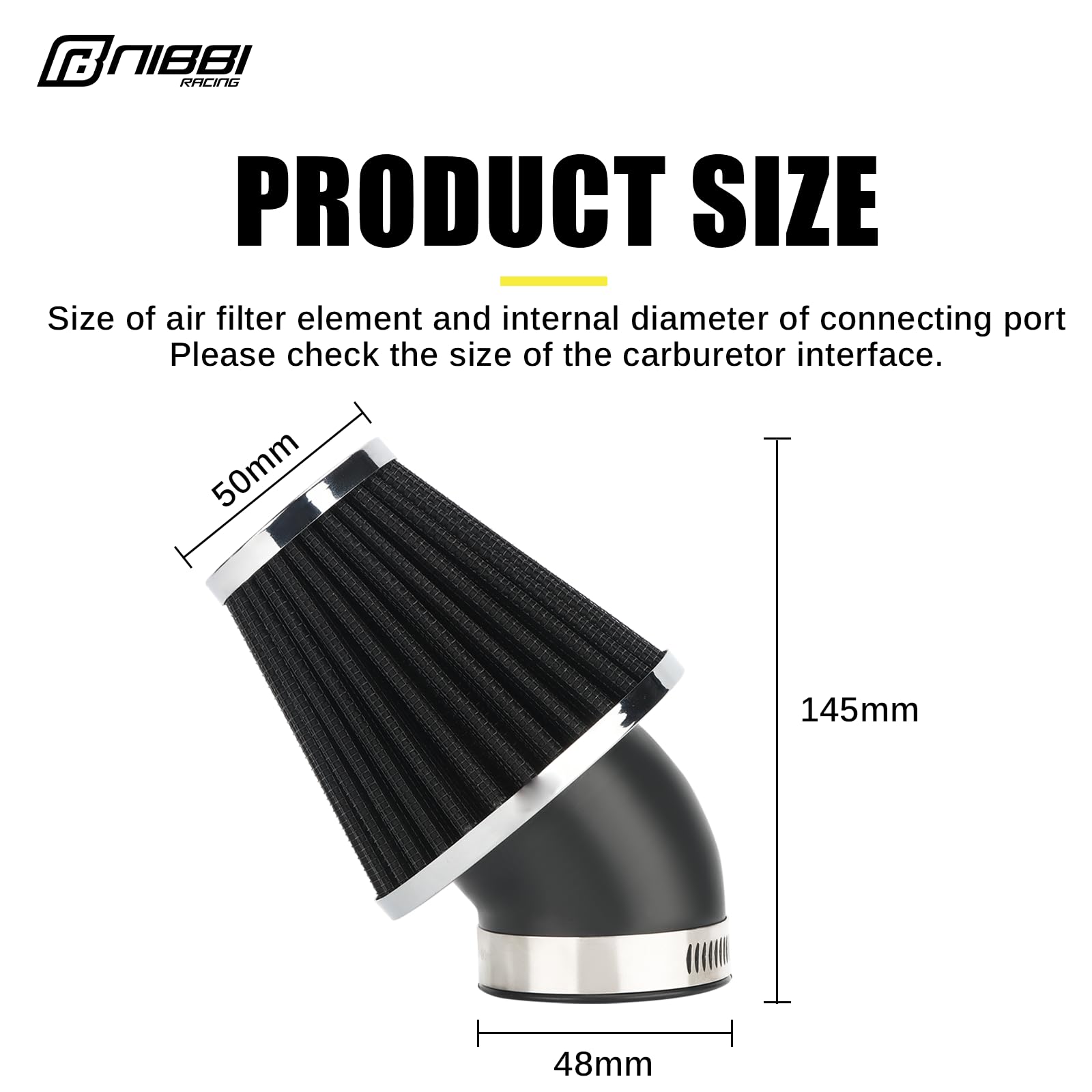 NIBBI 48mm High Performance Air Filter for Dirt Bike, Mini Bike, Pit Bike, Motocross & ATV - GY6 Engine Compatible - Off-Road & Racing Use