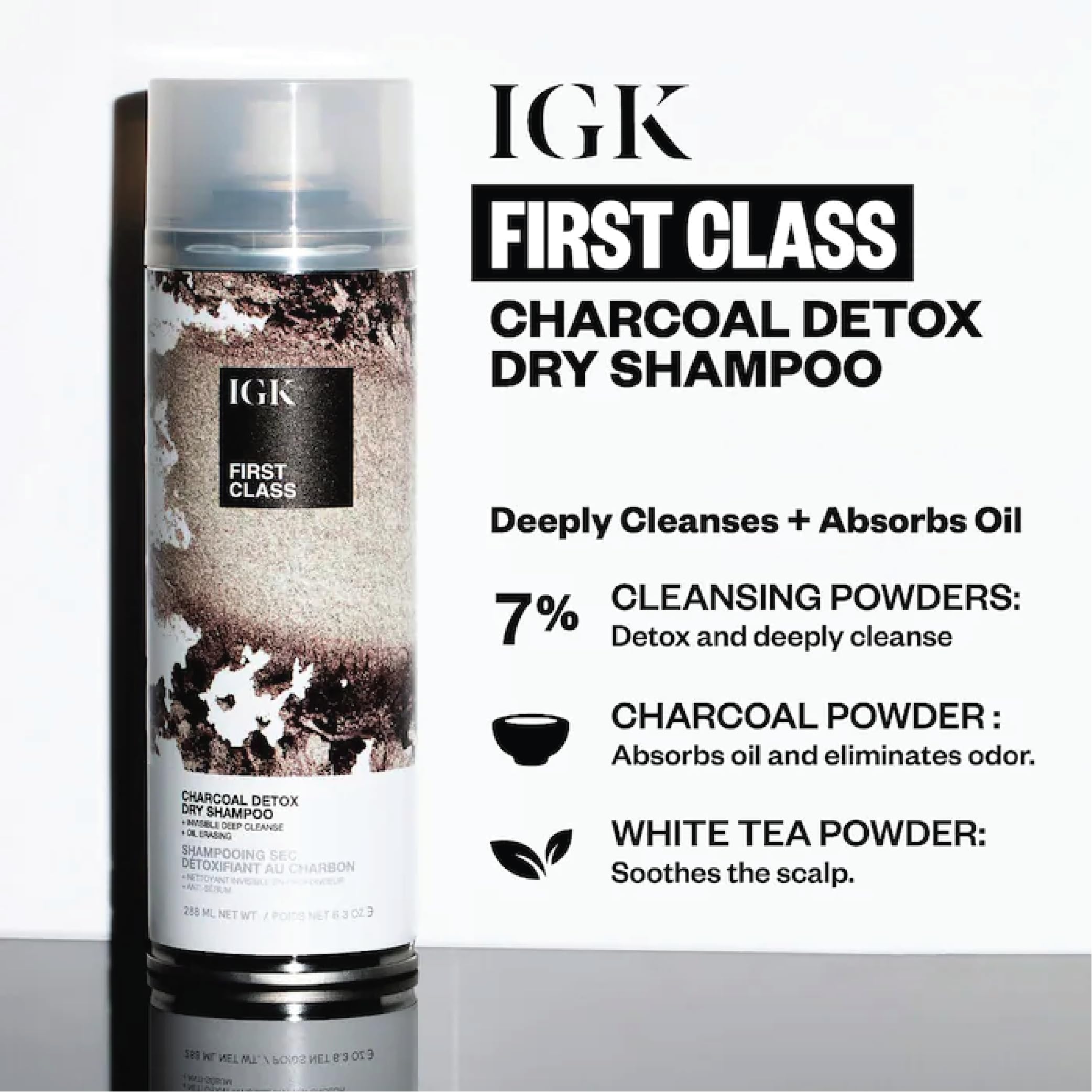 IGK First Class Charcoal Detox Dry Shampoo Travel Size (2-Pack) - Oil Absorbing, Odor Eliminating & Hair Refreshing Spray for Post-Workout, Gym & On-the-Go Use | Extends Hairstyle for Days | 2.0 Fl Oz Each