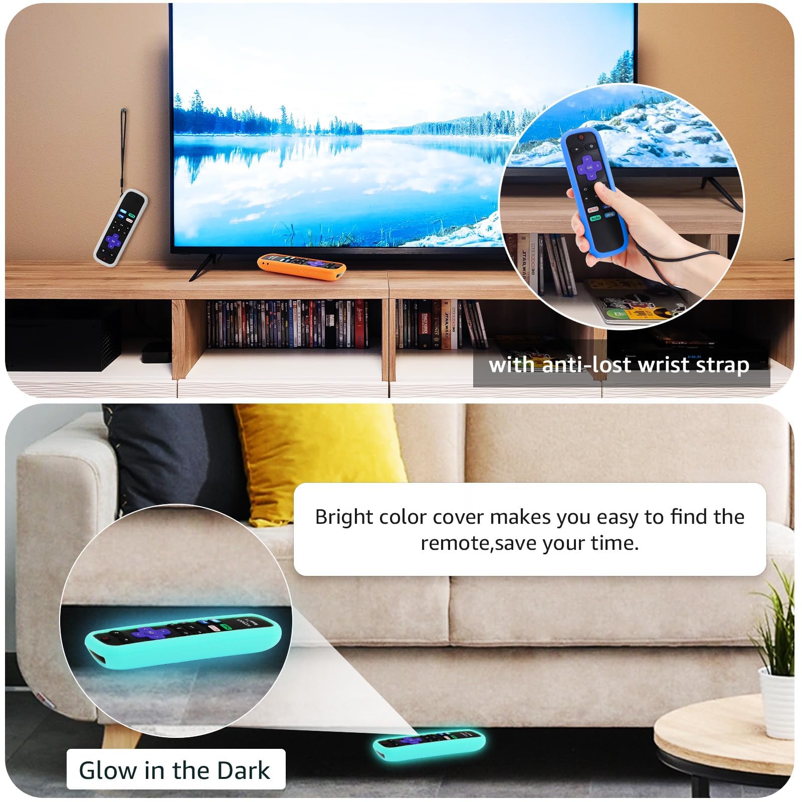 4-Pack Roku Remote Covers - Universal for Hisense/TCL TV - Glow in Dark (Orange/White/Green/Blue) - Perfect for Night Use