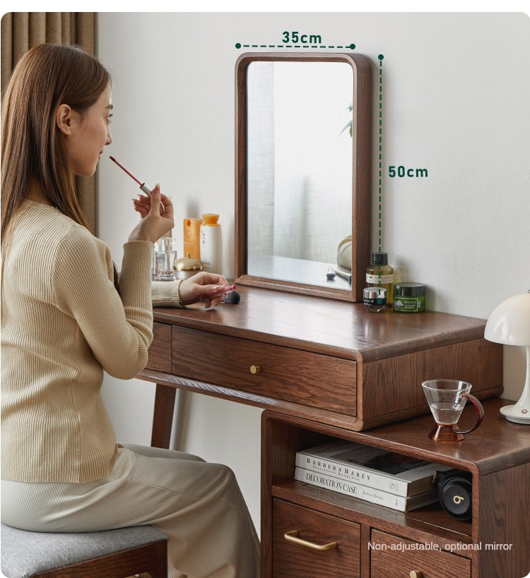 Solid Oak Wood Extendable Dressing Table - Walnut Finish | Elegant Vanity Desk for Bedroom, Makeup Station & Home Decor