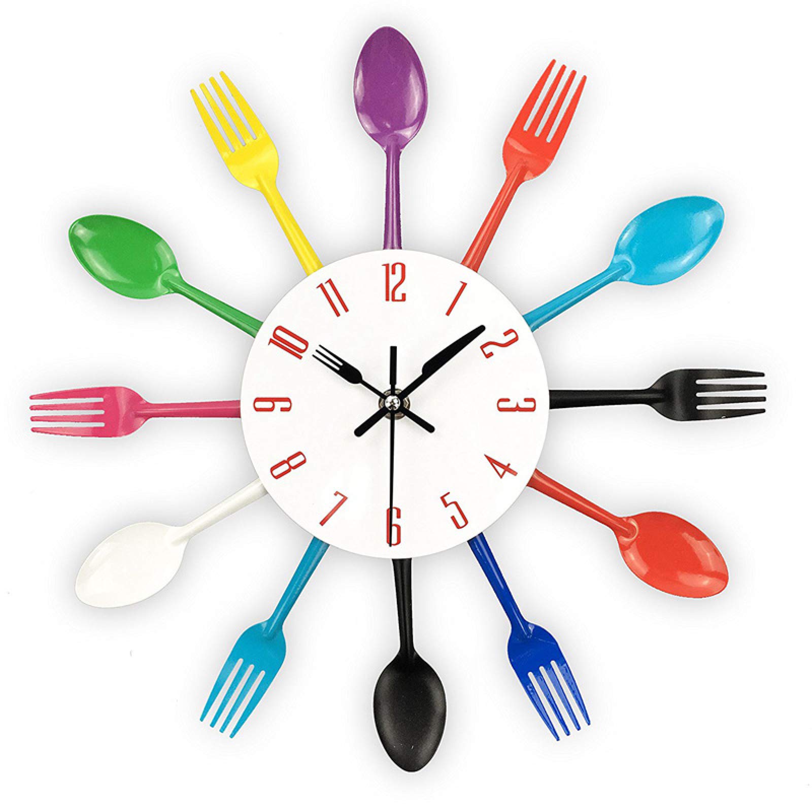 Modern Creative Cutlery Wall Clock - Kitchen Spoon Fork Design, Silent Non-Ticking Quartz Movement, Removable Mirror Wall Decal for Home & Room Decoration - Perfect for Kitchen, Dining Room, Office & Gift Giving