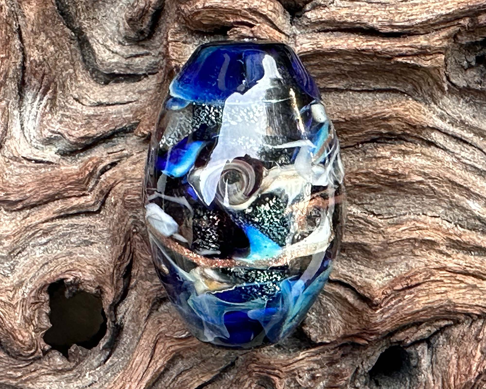 Galaxy Blue Dichroic Glass Lampwork Focal Bead SRA - Handmade Jewelry Making Supplies for Necklaces, Bracelets & DIY Crafts