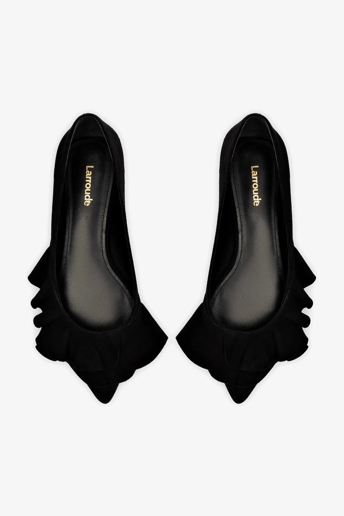 Lee Women's Ruffle Flat Shoes in Black Suede - Comfortable & Stylish Ballet Flats for Casual Wear, Office & Date Night