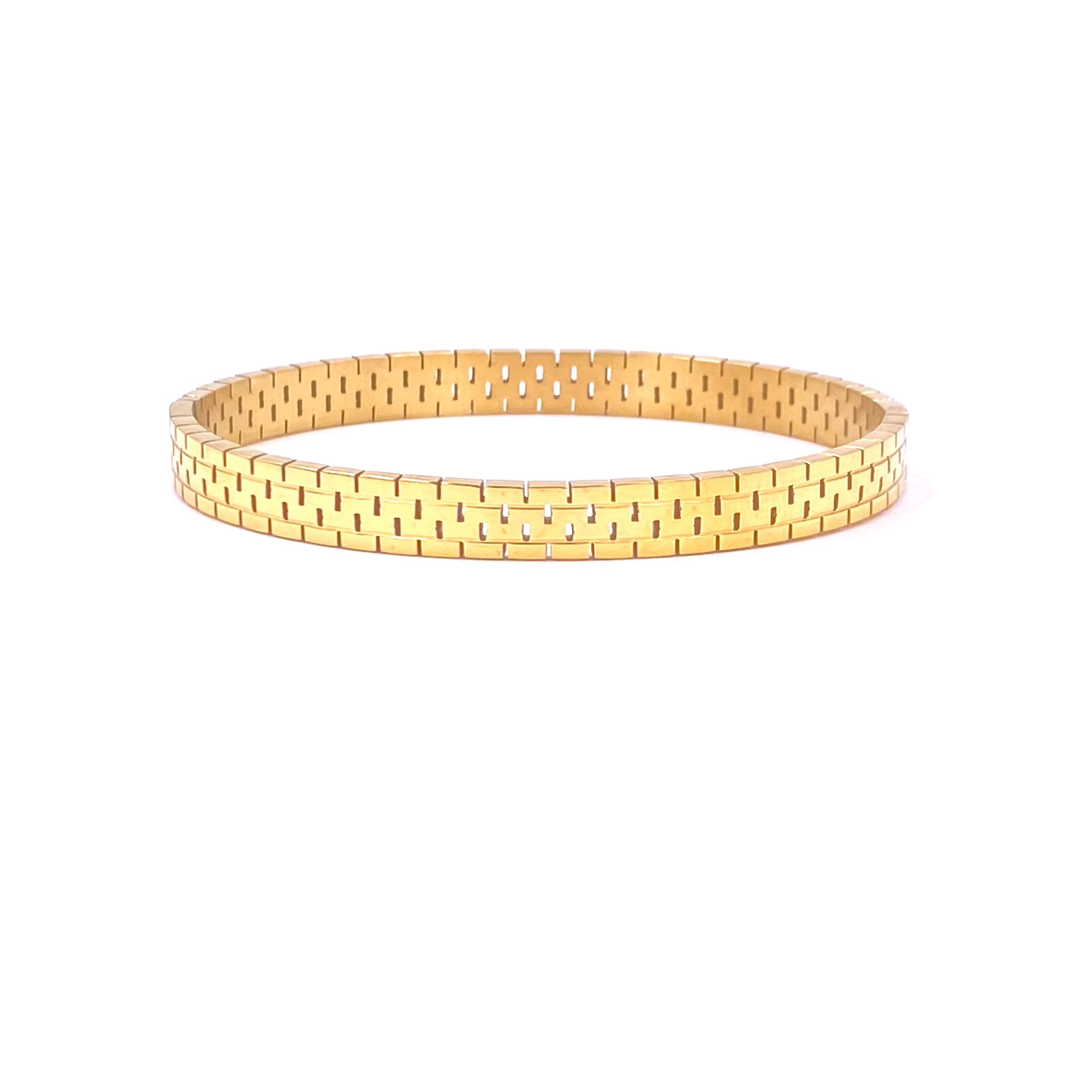 Ashley Gold Stainless Steel Bangle Bracelet for Women - 18K Gold Plated Brick Design Fashion Jewelry - Perfect for Parties, Weddings & Everyday Wear