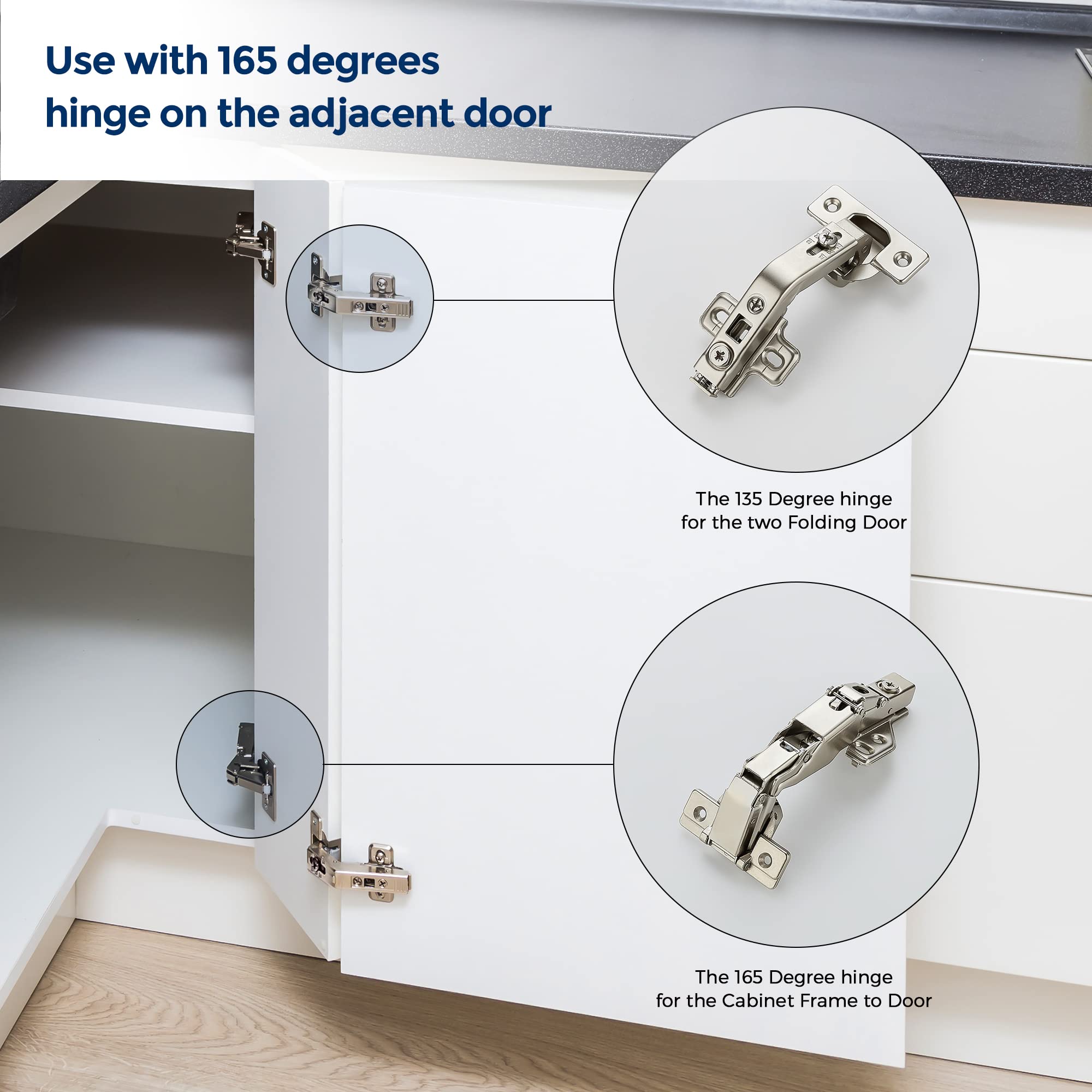 Ravinte 2-Pack 135° Concealed Kitchen Cabinet Hinges - Full Overlay Face Frame, Compatible with Lazy Susan Corner Cabinets | Durable Cabinet Hardware for Smooth Door Operation in Corner Kitchen Storage