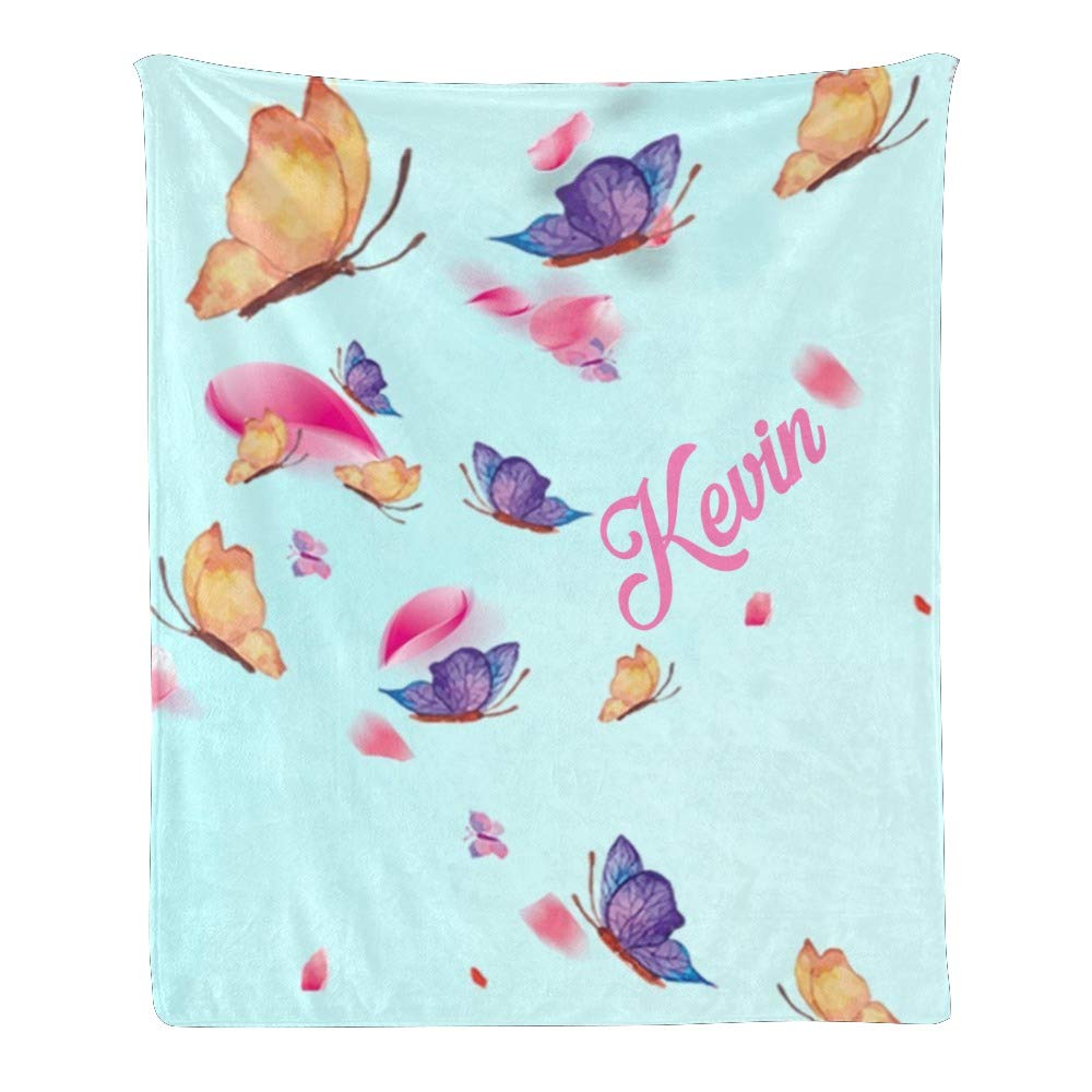 **Personalized Watercolor Butterfly Fleece Throw Blanket - Custom Name Blanket for Gifts, Sofa & Bed - Soft 50x60 Inch Cozy Blanket for Home, Wedding, Baby Shower & Anniversary**