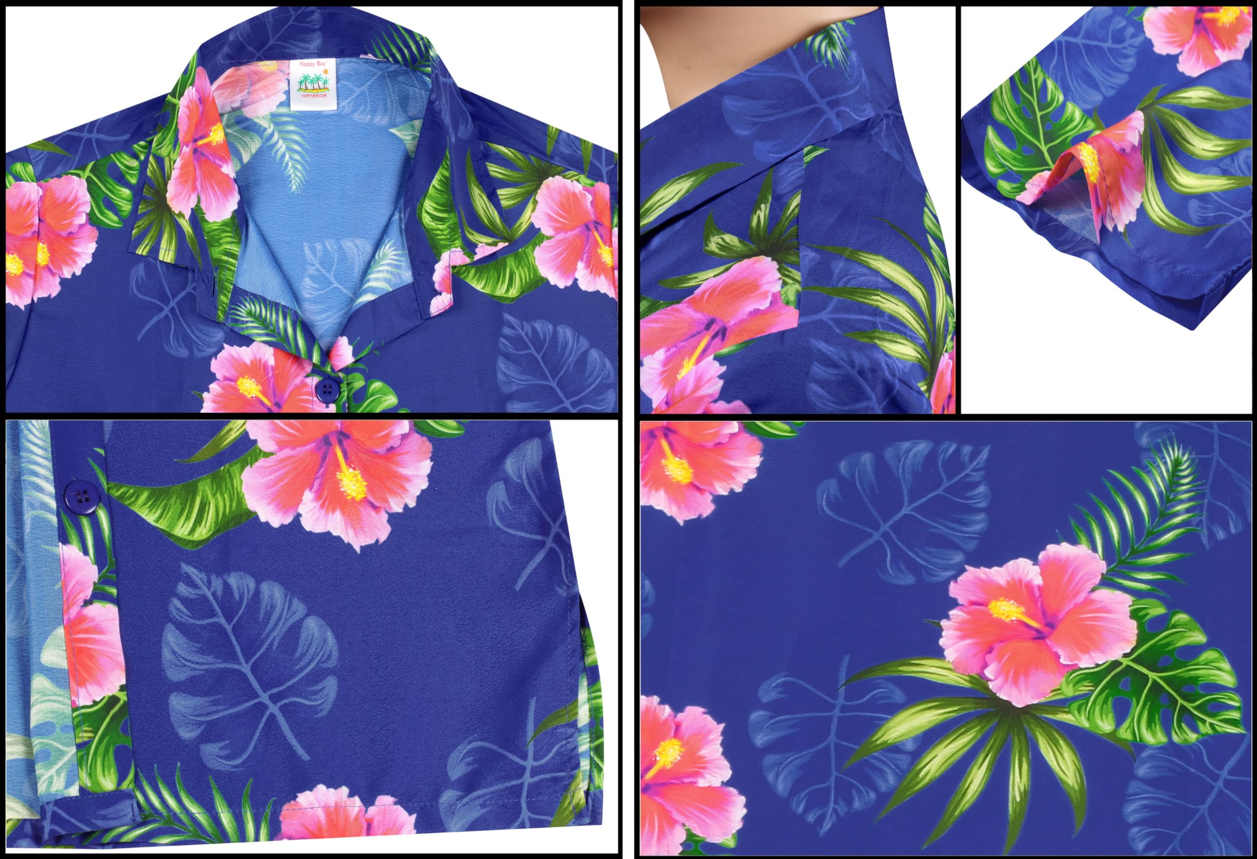 Happy Bay Women's Hawaiian Beach Short Sleeve Blouse - Tropical Floral Print Vacation Shirt for Summer, Beach Party, Luau, and Casual Outings