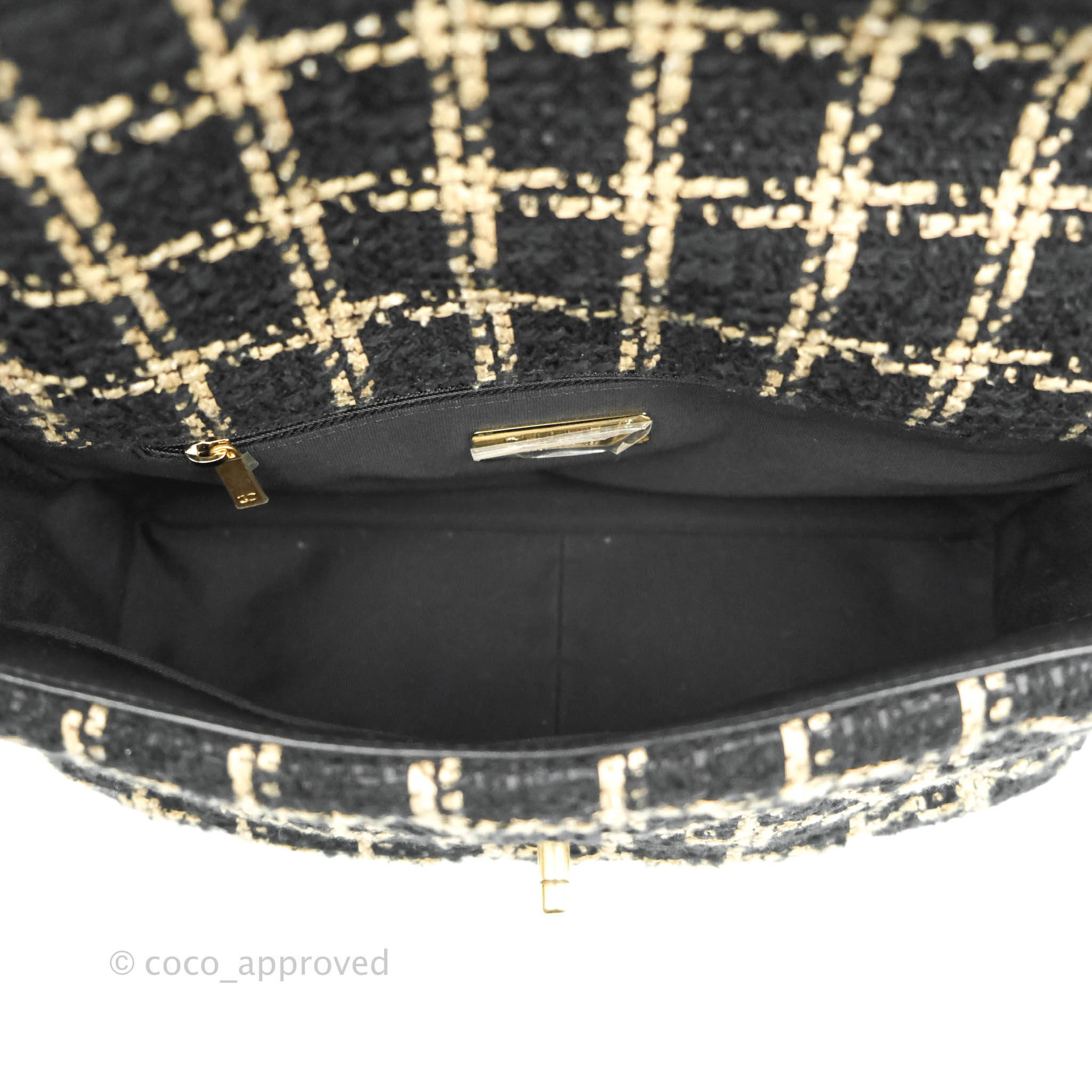Chanel 19 Medium Handbag in Beige & Black Tweed with Mixed Hardware - Luxury Designer Shoulder Bag for Women, Perfect for Work, Evening Events & Travel