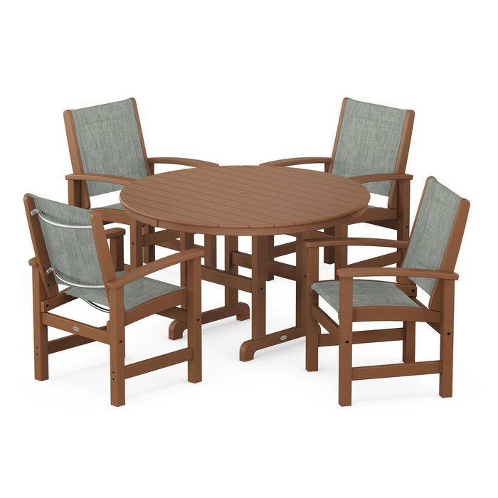 POLYWOOD Coastal 5-Piece Round Farmhouse Dining Set - Outdoor Patio Furniture for Backyard, Poolside & Beach House Dining