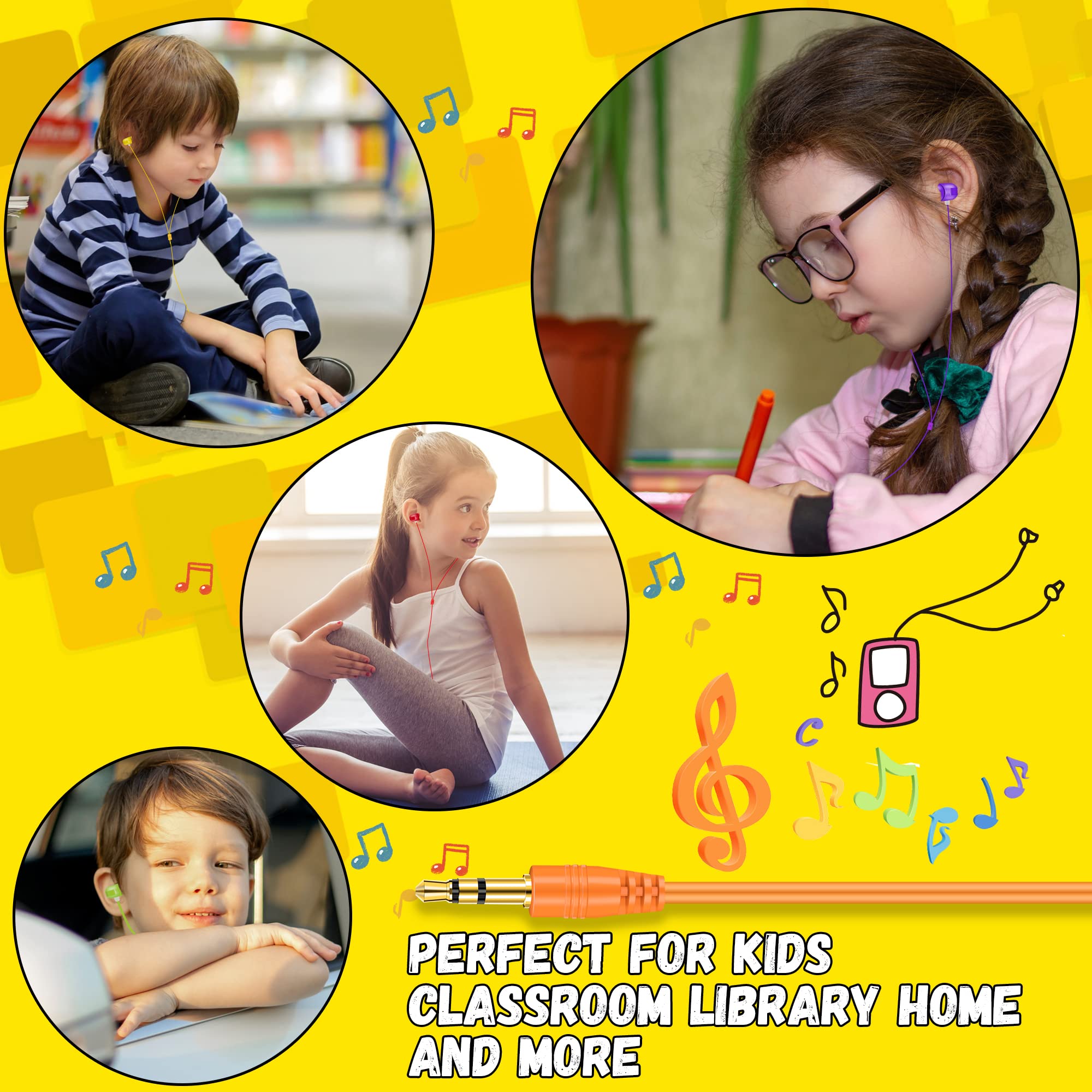30 Pack Bulk Classroom Earbuds for Kids - Durable School Headphones for Boys, Girls & Toddlers (10 Color Mix) - Perfect for Classroom Learning, Online Education & Library Use