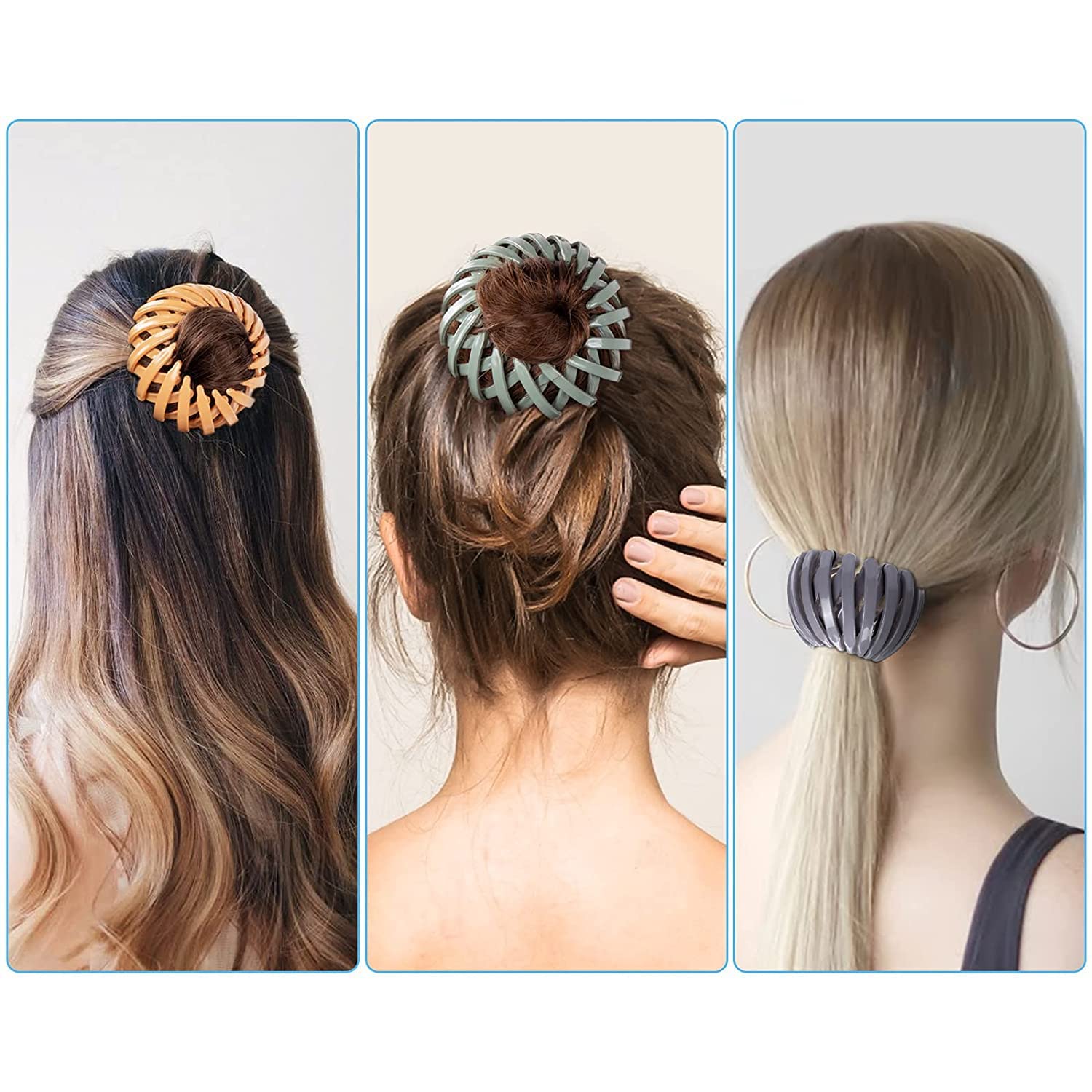 STYLEDOSE 3-Piece Women's Bird Nest Hair Clips Set - Plastic Ponytail Holders & Bun Makers for Thick Hair - Perfect for Updos, Braids, and Everyday Hairstyles